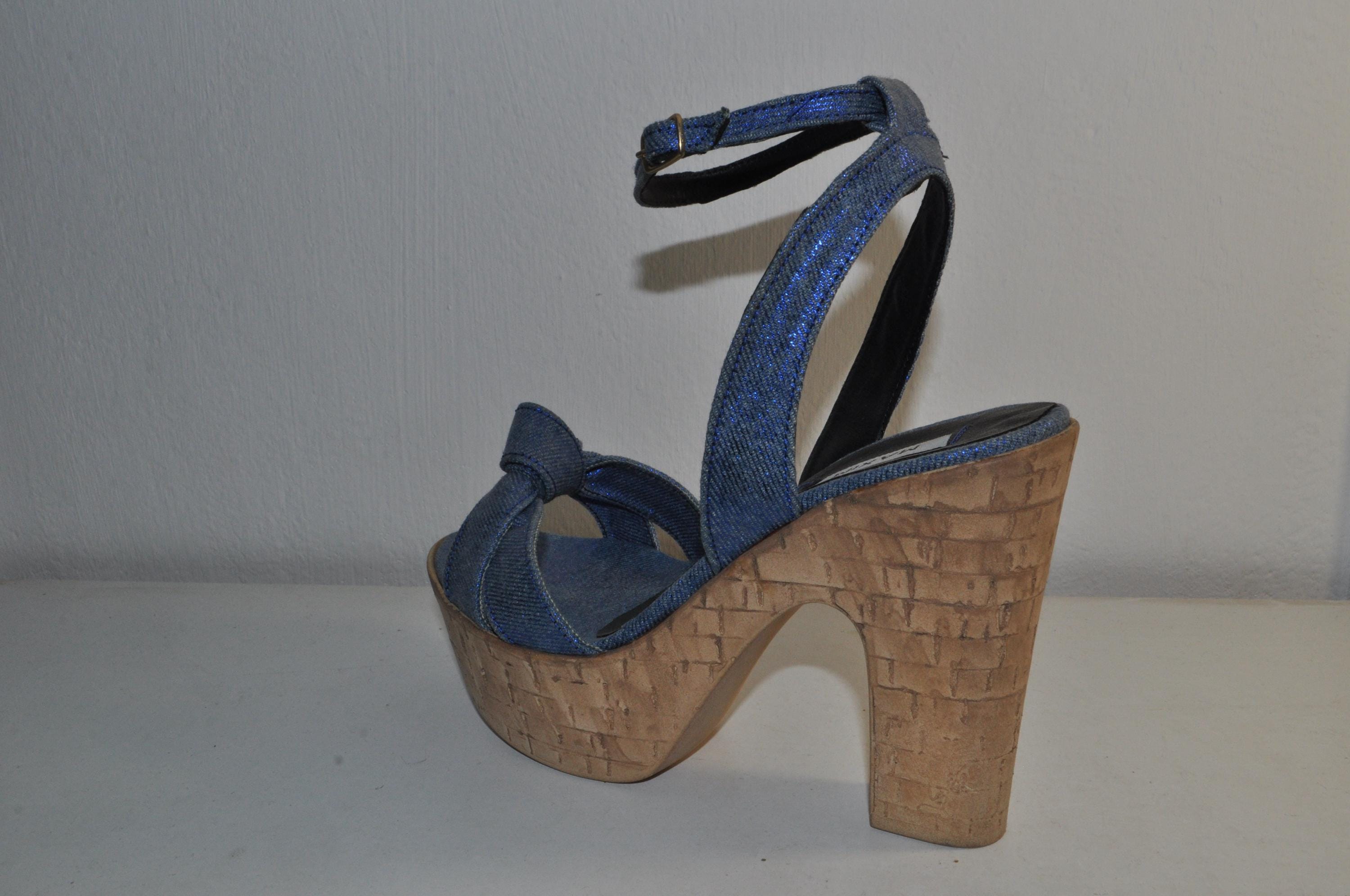“Women’s Denim Chunky Heel Platform Sandals – Summer Fashion Shoes”
