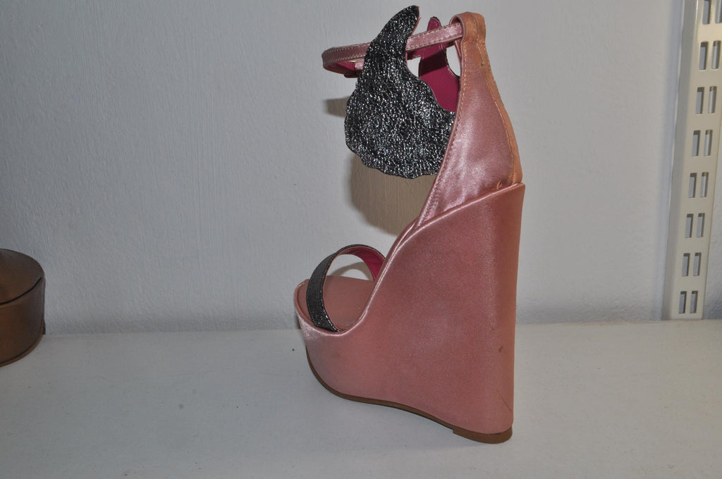 “Designer Women’s Pink Wedge Heel Sandals – Stylish Chunky Evening Heels”