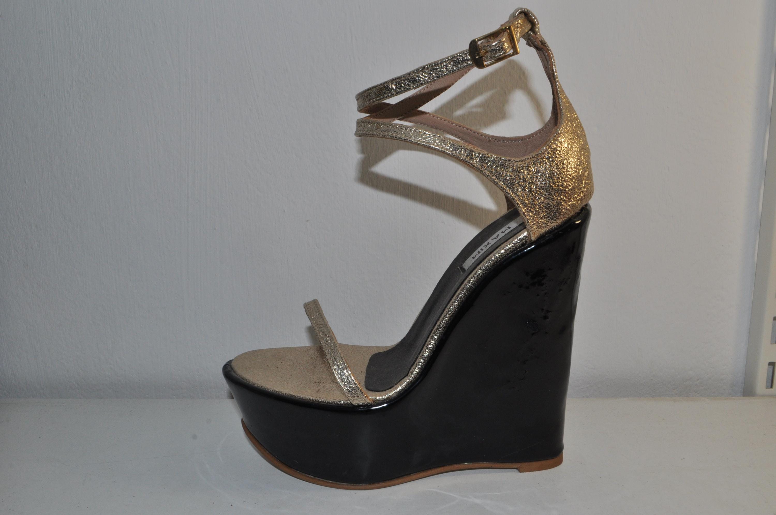 “Women’s Gold Platform Wedge Sandals – Elegant Handmade Evening Shoes”