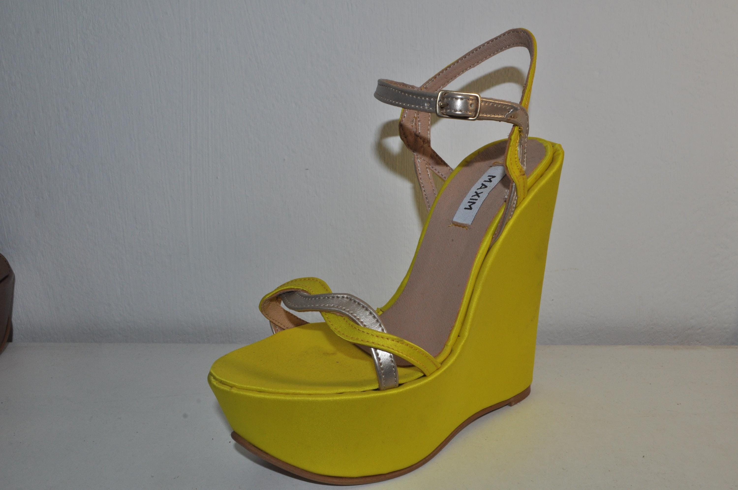 Yellow Leather Wedge Chunky Heels – Handmade Sandals