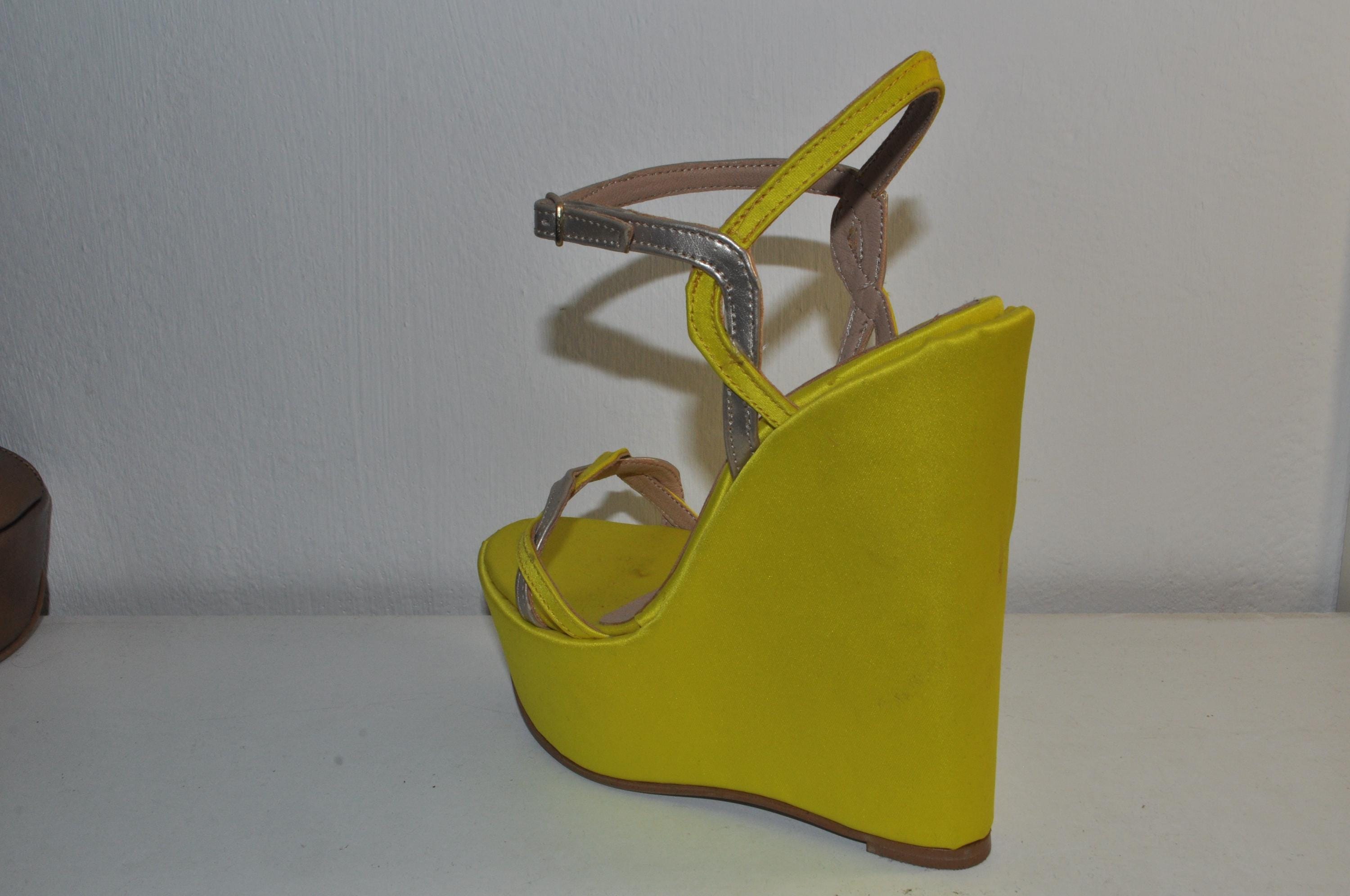 Yellow Leather Wedge Chunky Heels – Handmade Sandals