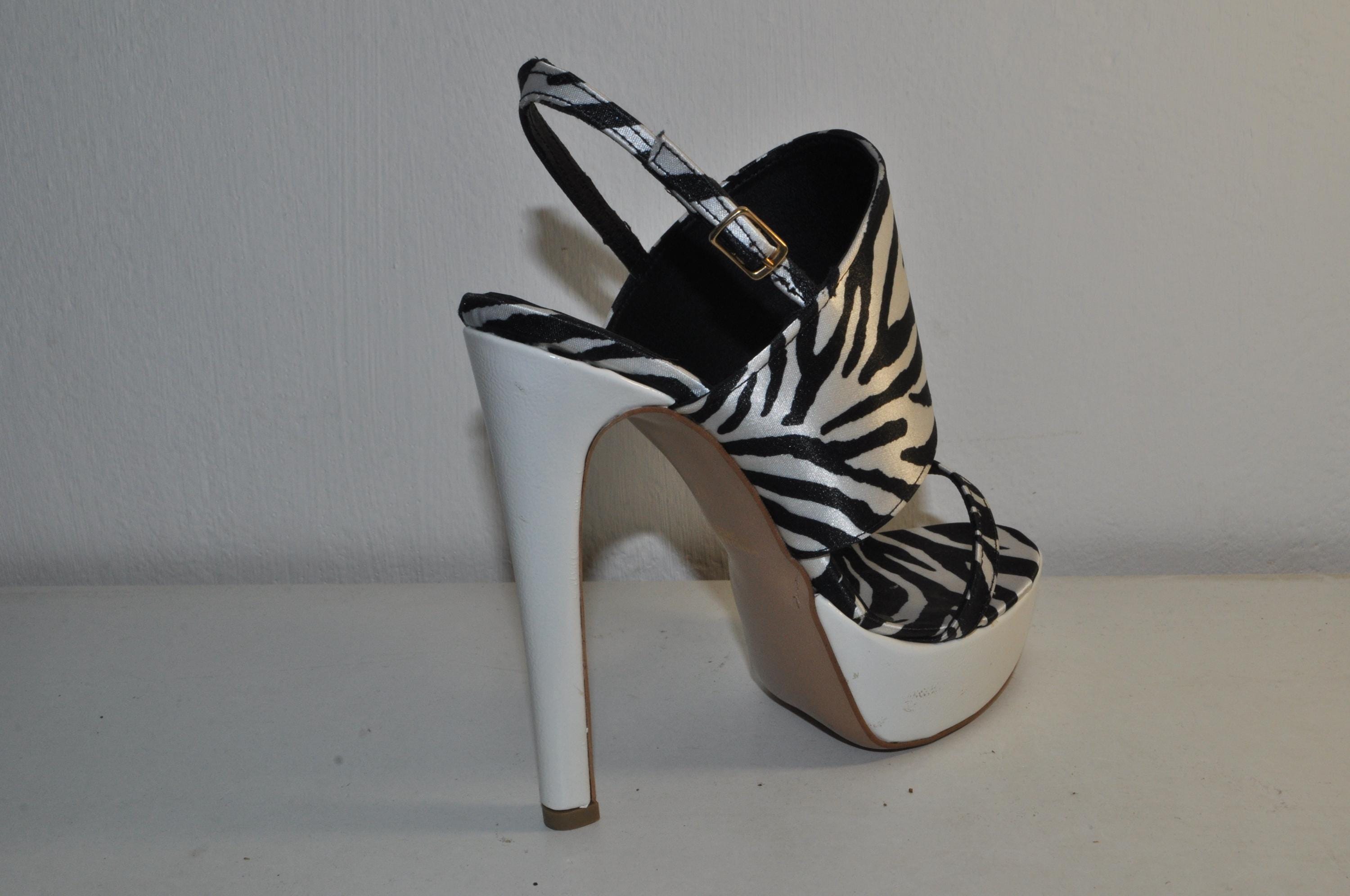 Chic Zebra Print Leather Heels: Women’s Evening Sandals