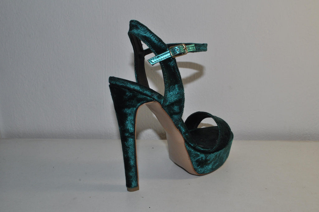 Chic Emerald Velvet Sandals: Women’s Chunky Heel Evening Shoes