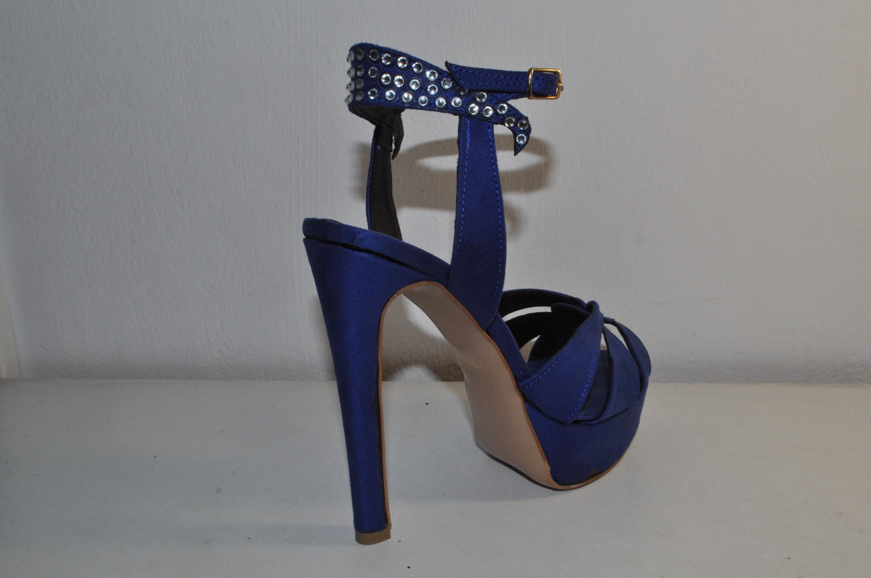 Women’s Blue Rhinestone High Heels: Elegant Evening Wedding Sandals