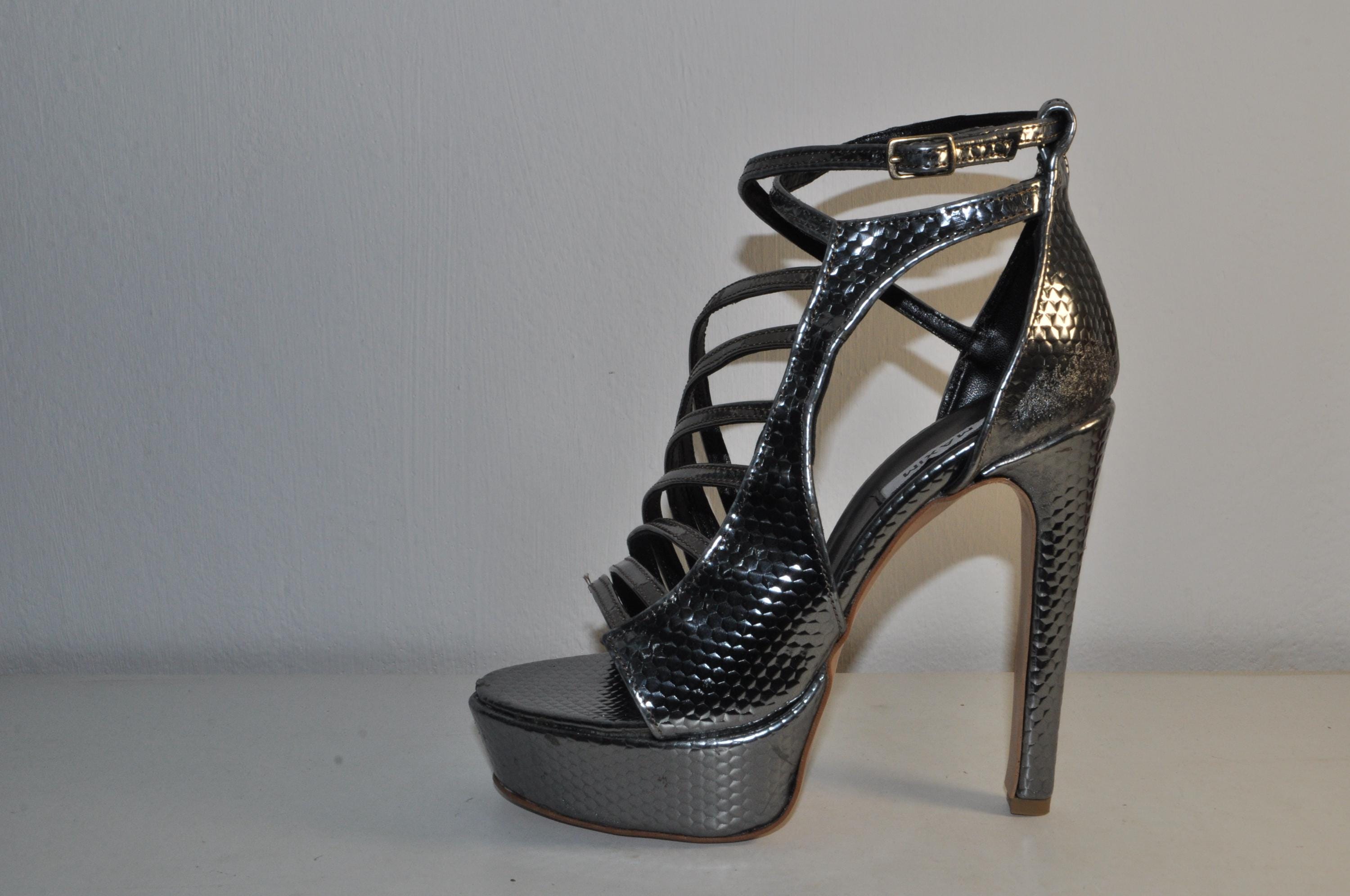 Luxury Silver High Heel Sandals: Chunky Fashion Shoes