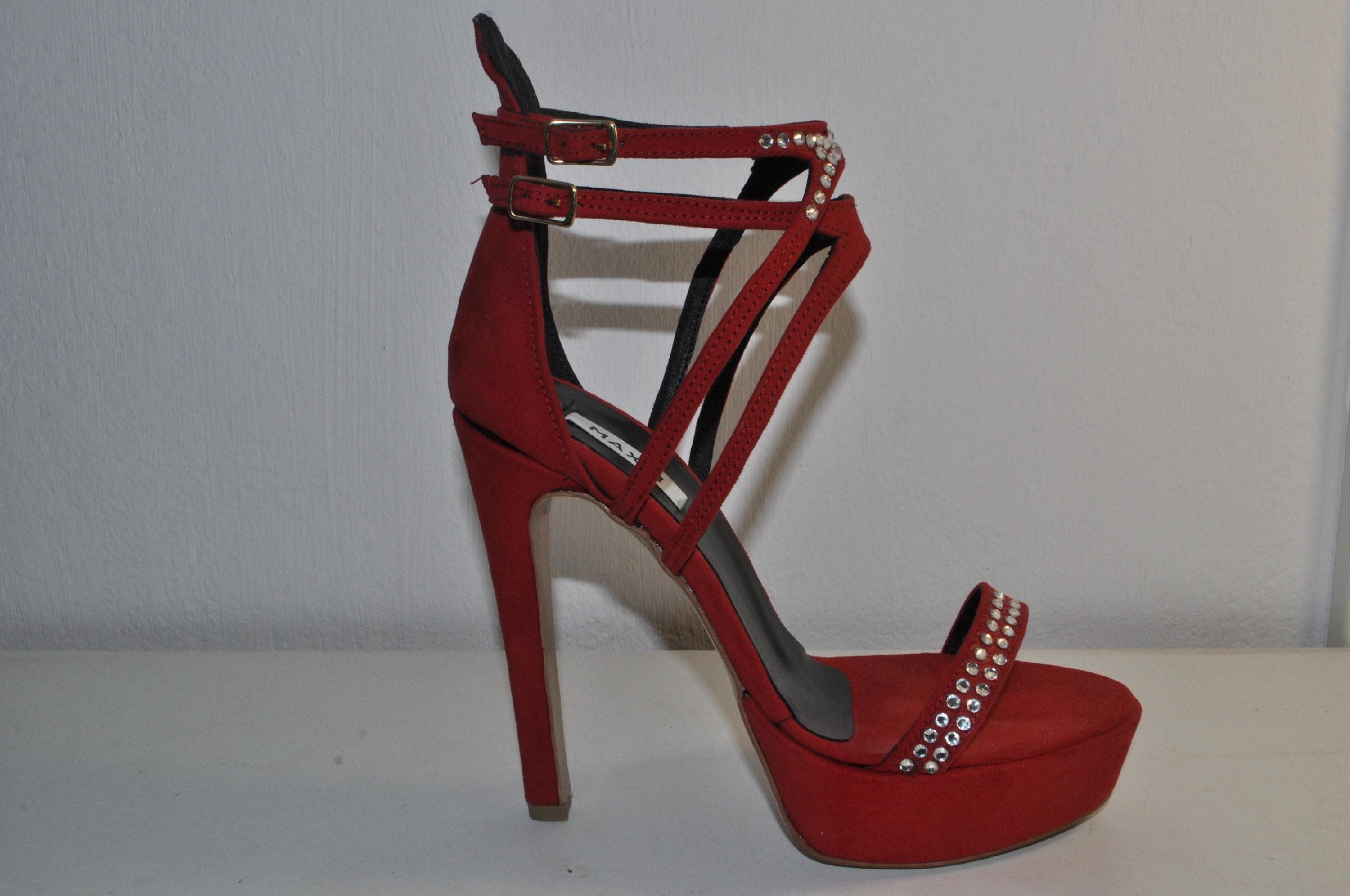 Luxury Red High Heel Sandals: Rhinestone Evening Shoes