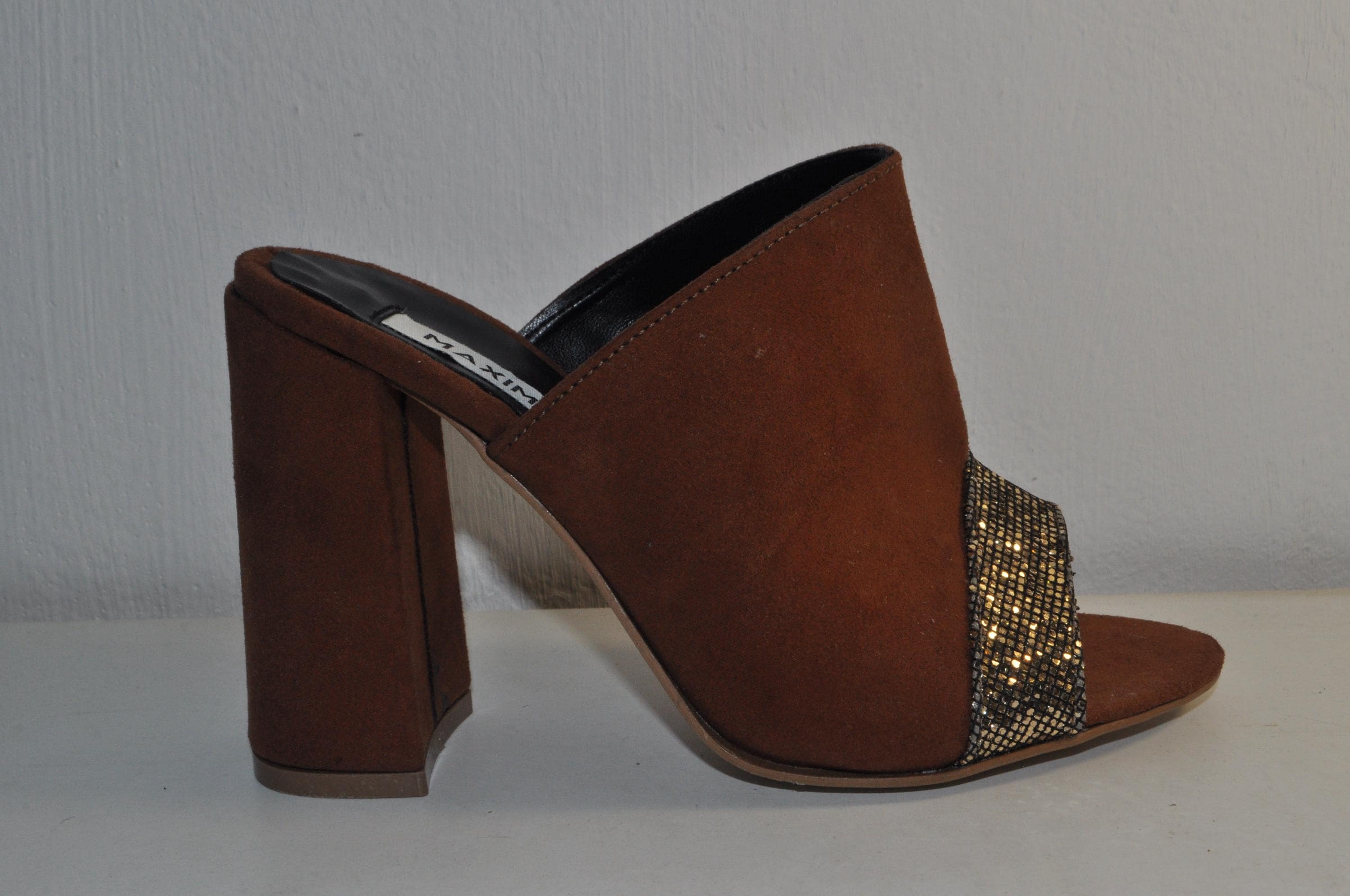 Luxury Brown Mules: Women’s Chunky Heel Evening Shoes