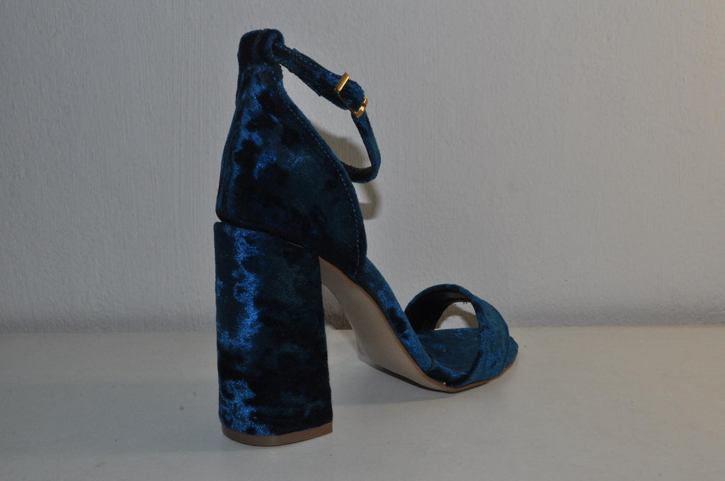 Blue Velvet Glam Sandals: Women’s Chunky Evening Heels