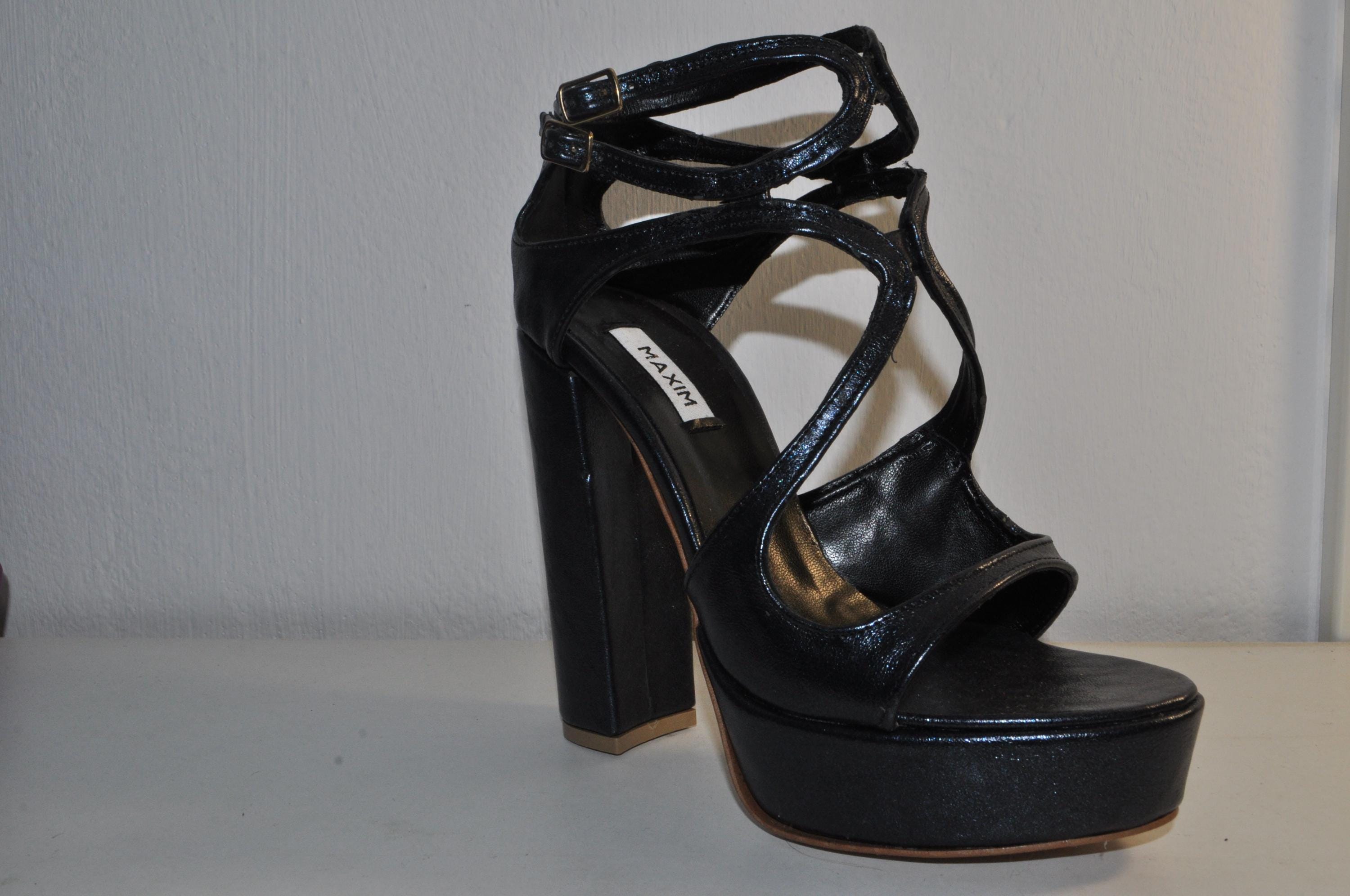 Black Chunky Heel Sandals: Women’s Leather Evening Shoes