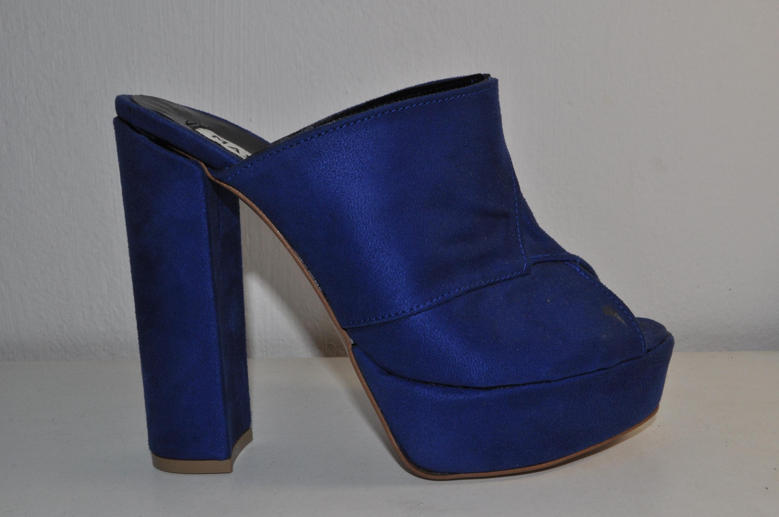Blue Chunky Heel Mules: Handmade Fashion Heels