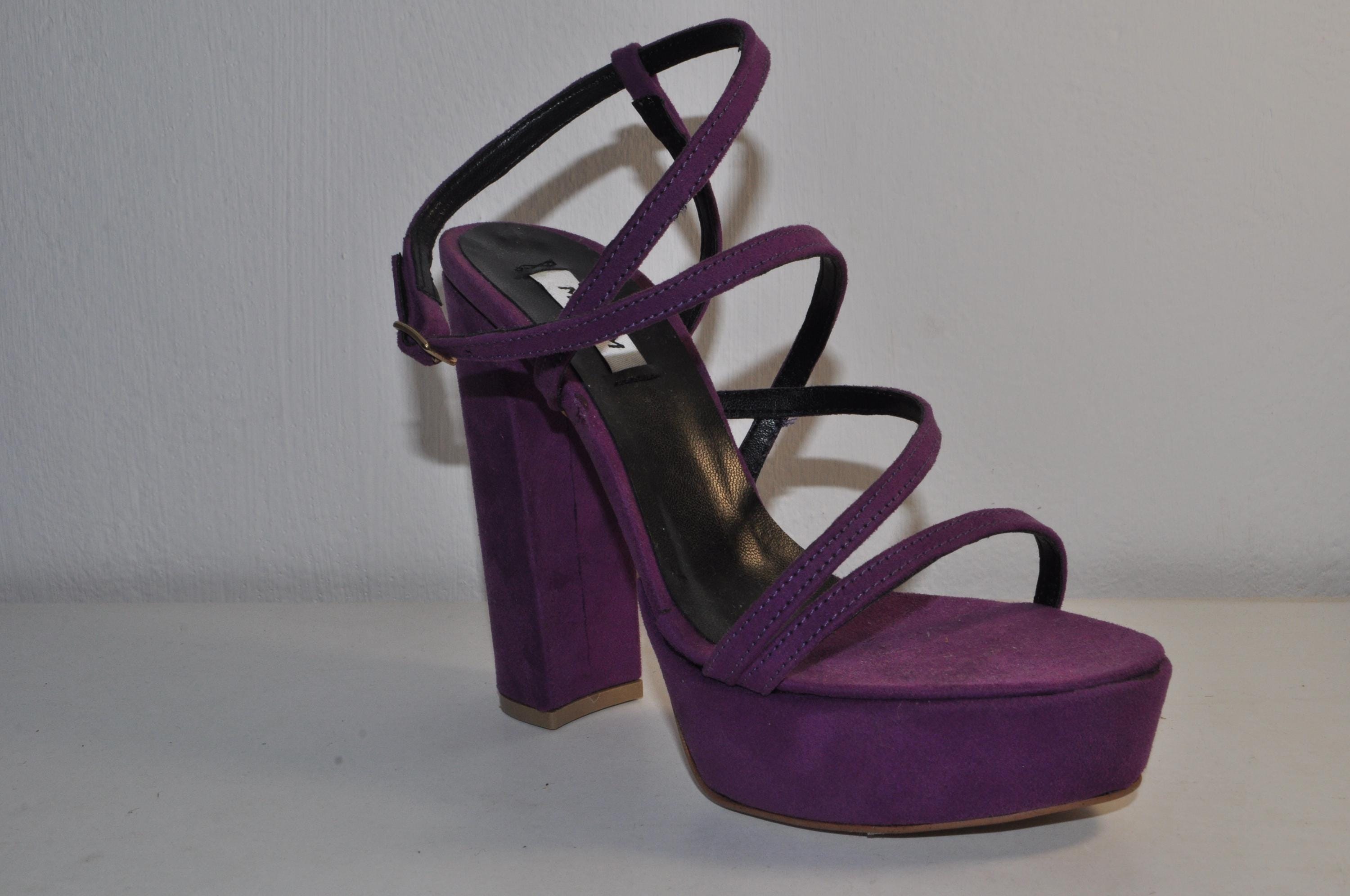 “Designer Women’s Olivia Purple Chunky Heel Sandals – Sophisticated Fashion Shoes”