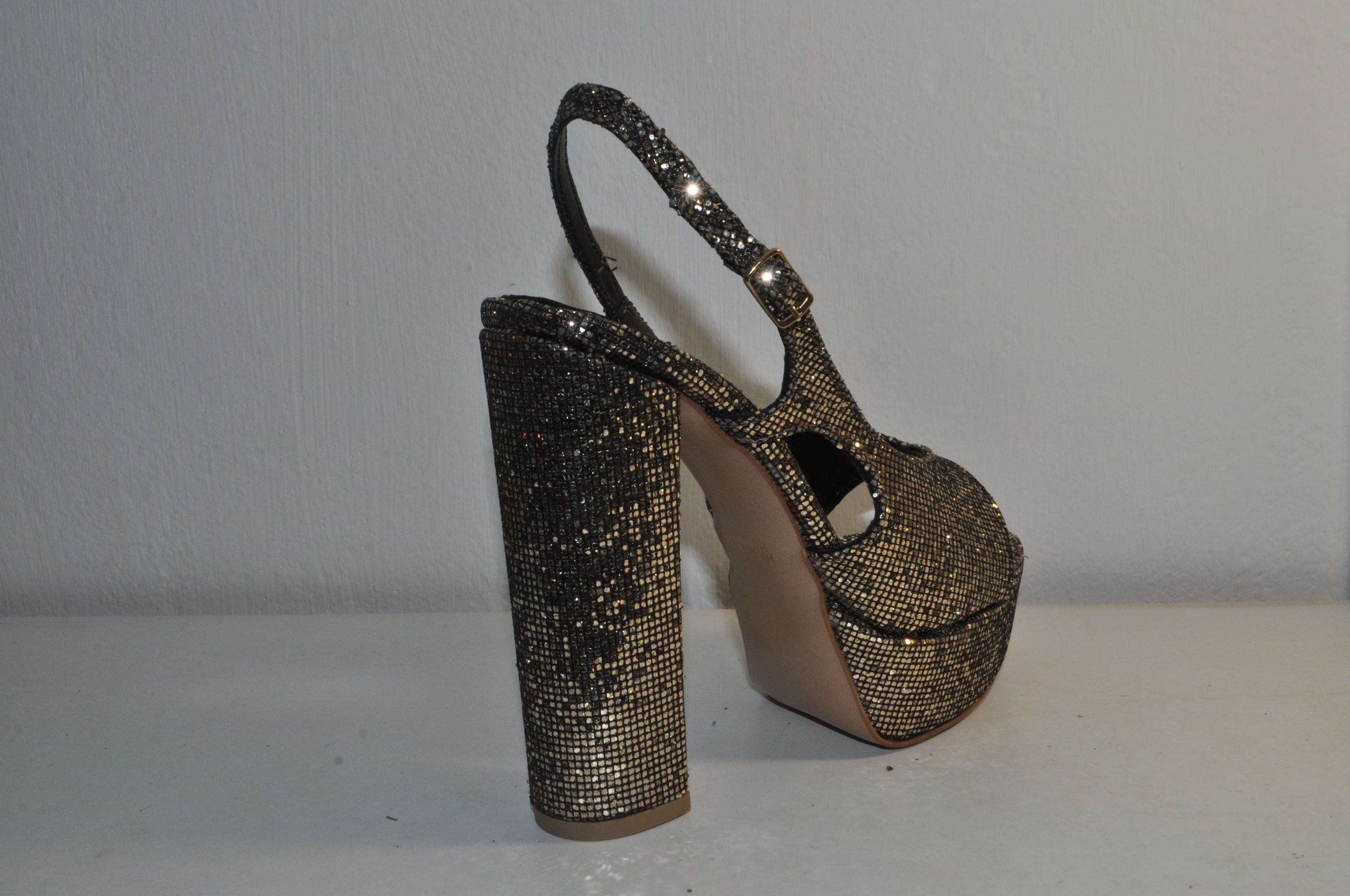 “Designer Women’s Olivia Gold Chunky High Heel Sandals – Elegant Evening Shoes”