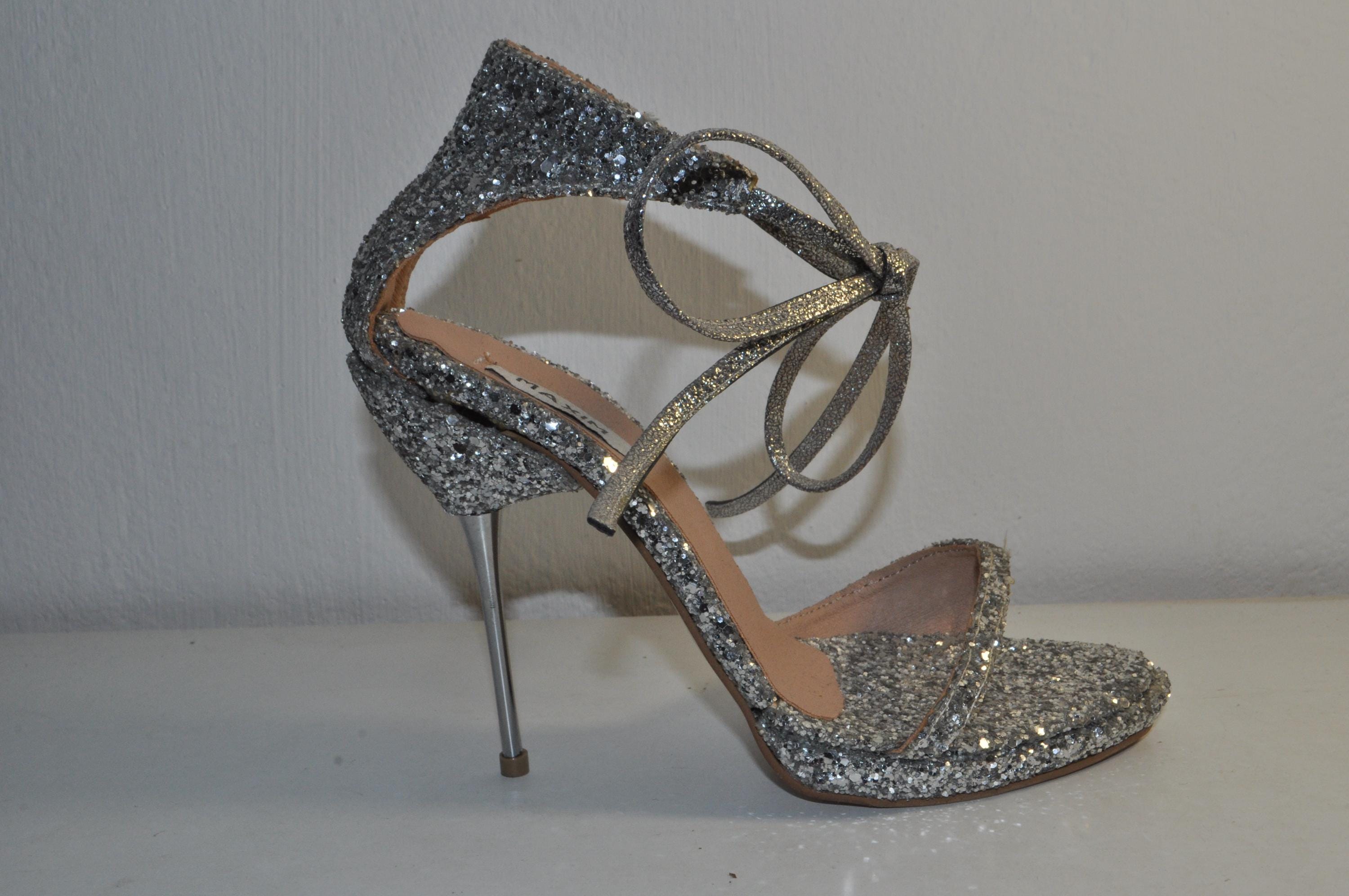 Handmade Silver Glitter Stilettos – Elegant Bridal Wedding Heels
