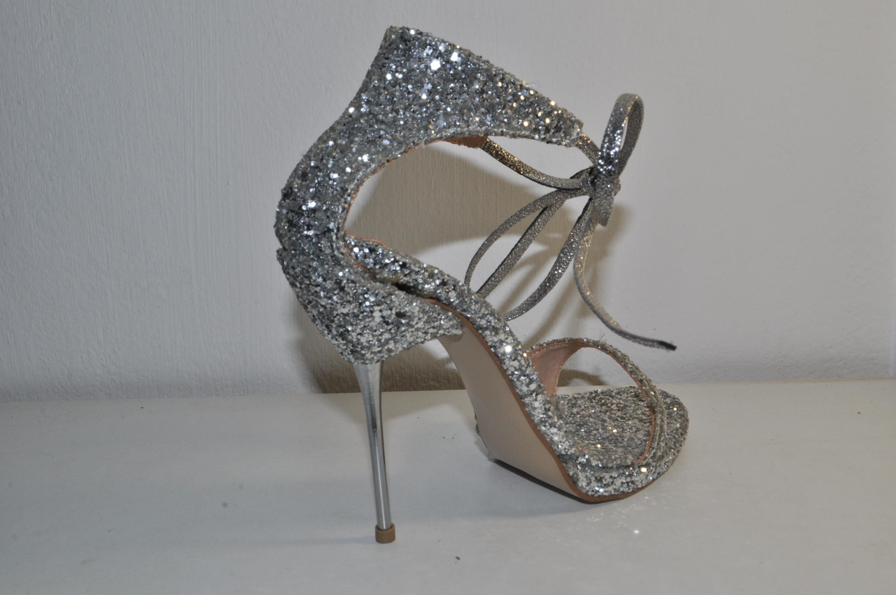 Handmade Silver Glitter Stilettos – Elegant Bridal Wedding Heels