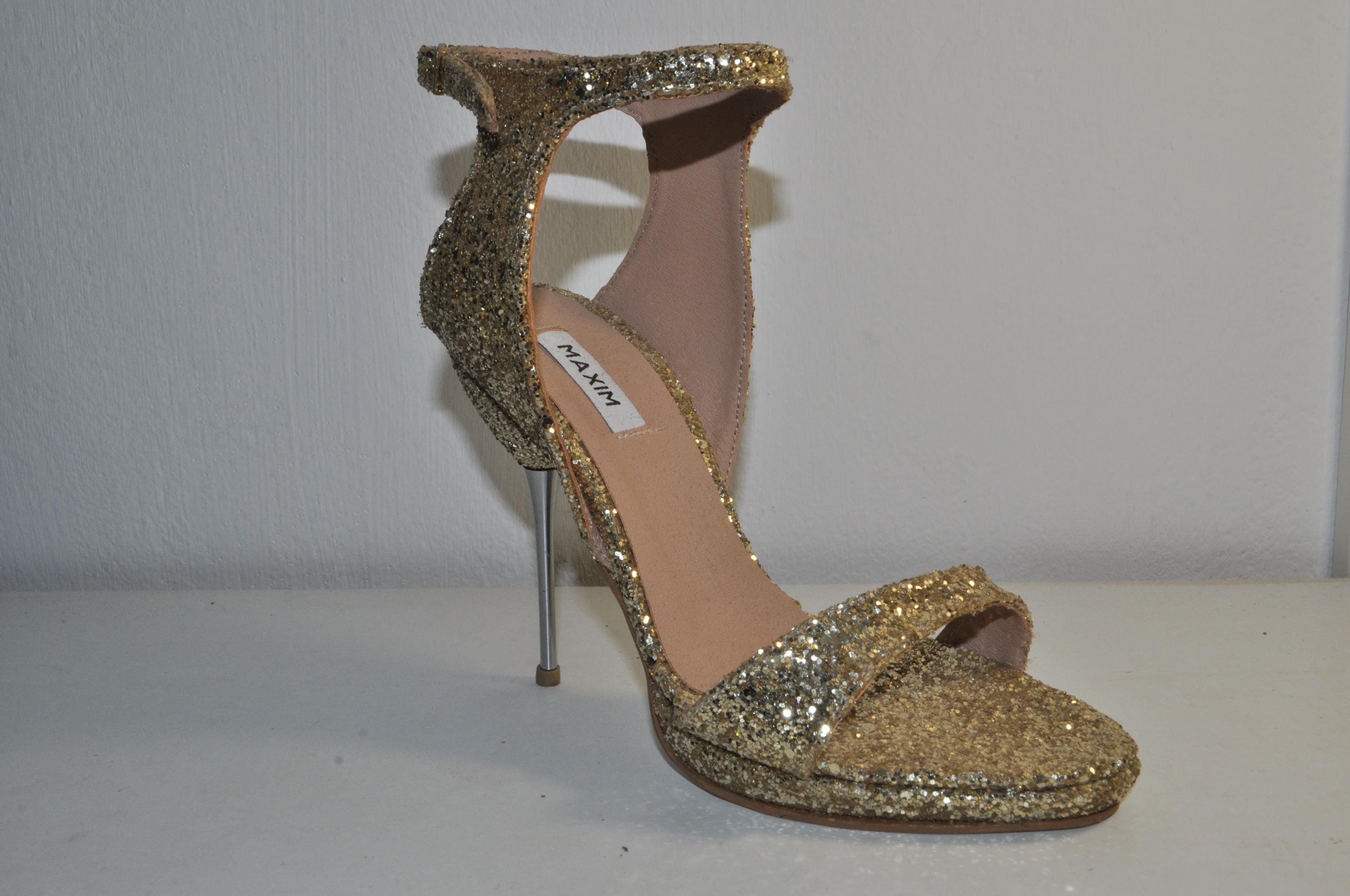 Luxury Gold Glitter Stiletto Heels: Handmade Bridal Shoes