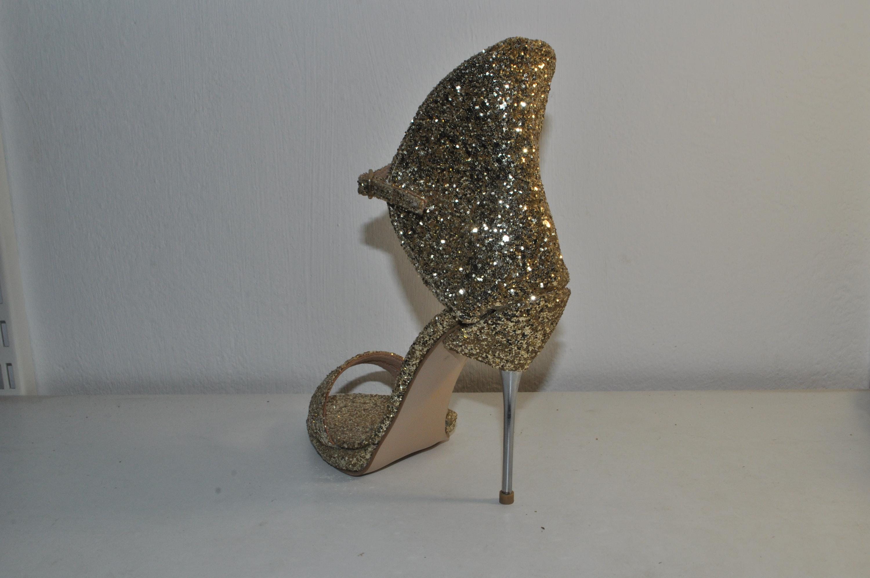 Gold Glitter Handmade Stiletto Heels: Luxury Evening Shoes