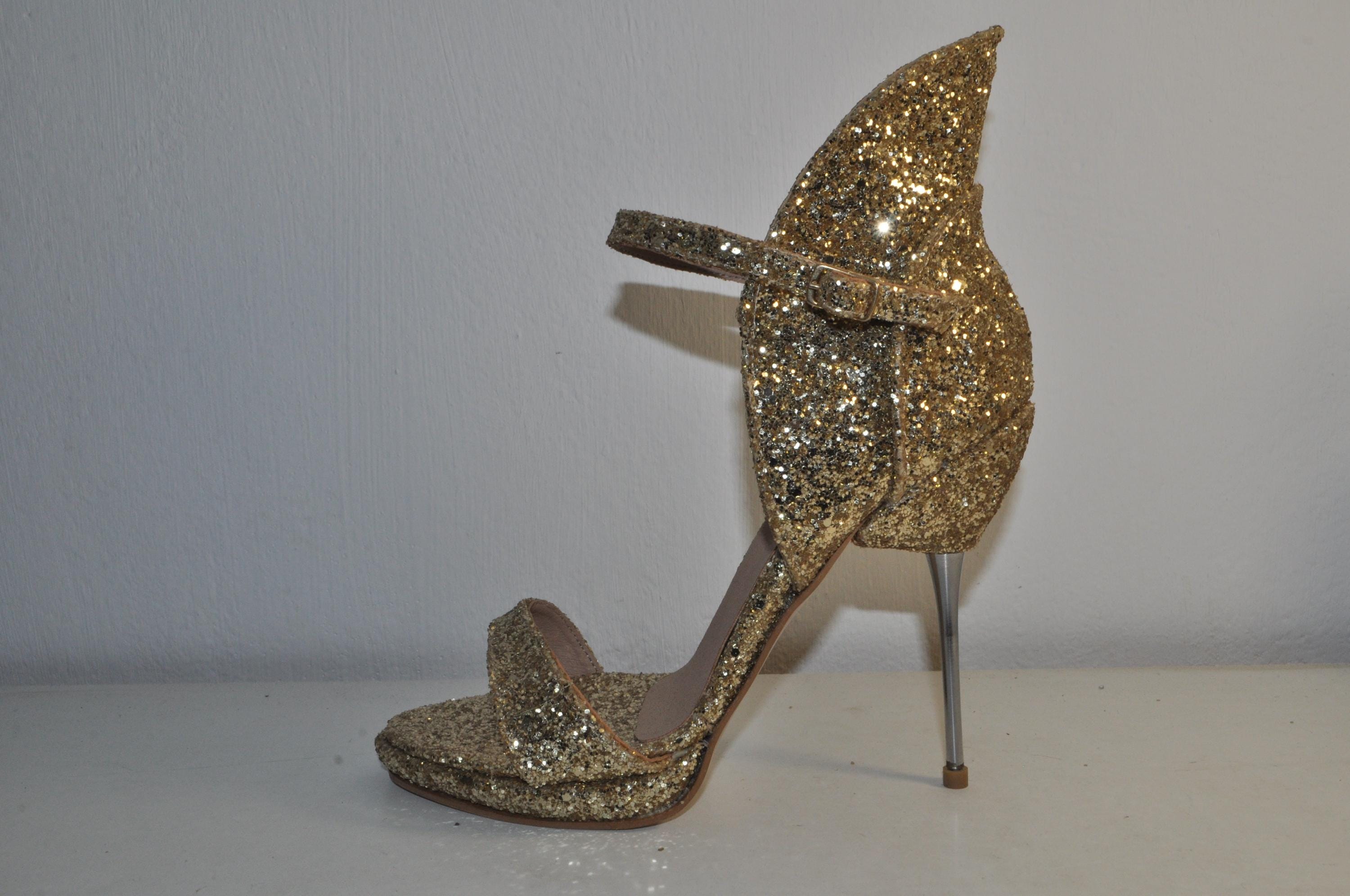 Gold Glitter Handmade Stilettos: Elegant Bridal Shoes