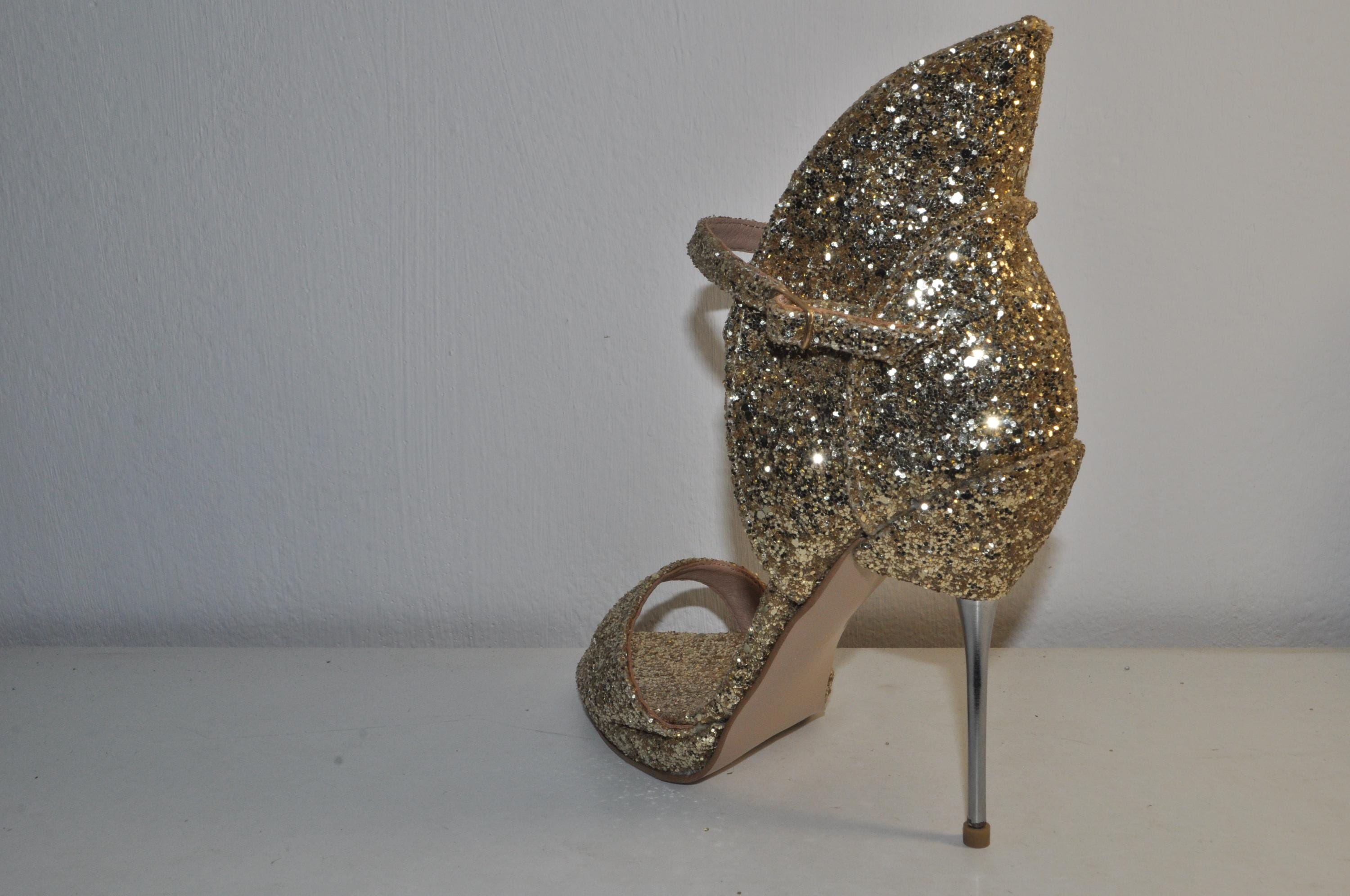Gold Glitter Handmade Stilettos: Elegant Bridal Shoes