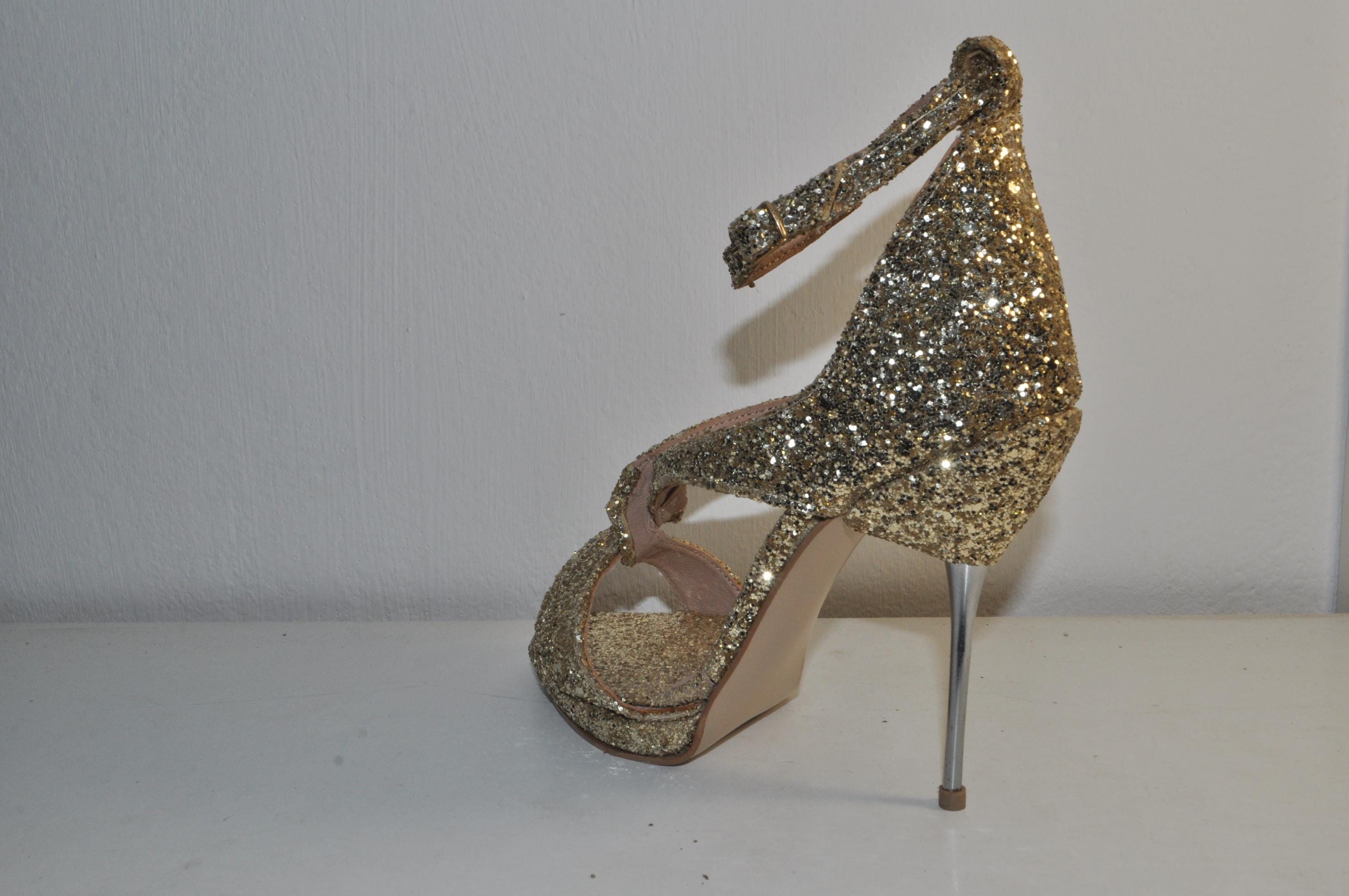 Bridal Gold Glitter Stilettos – Handmade Wedding Evening Heels