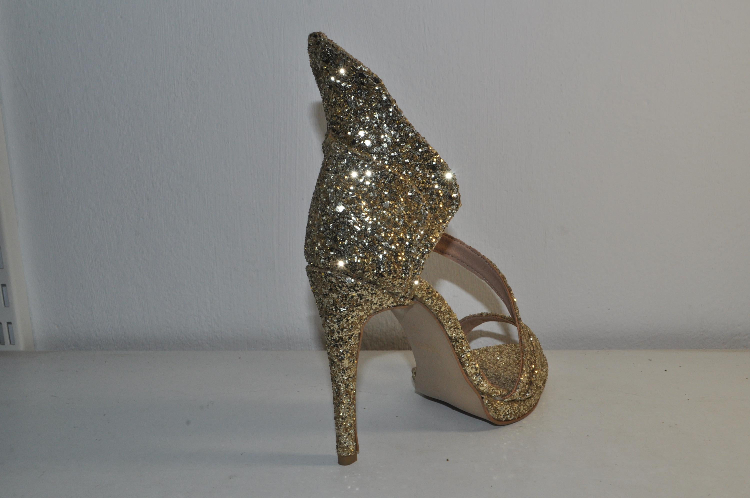 Gold Glitter Luxury Sandals – Handmade High Heel Evening Shoes
