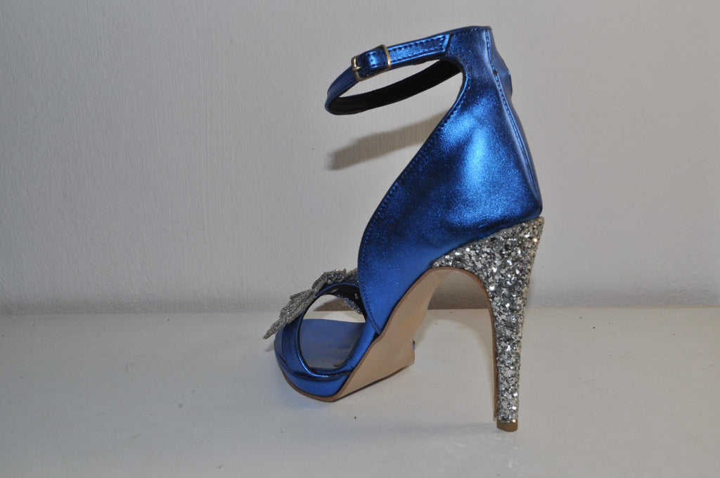 Chunky Blue Glitter Heels – Elegant Evening Sandals