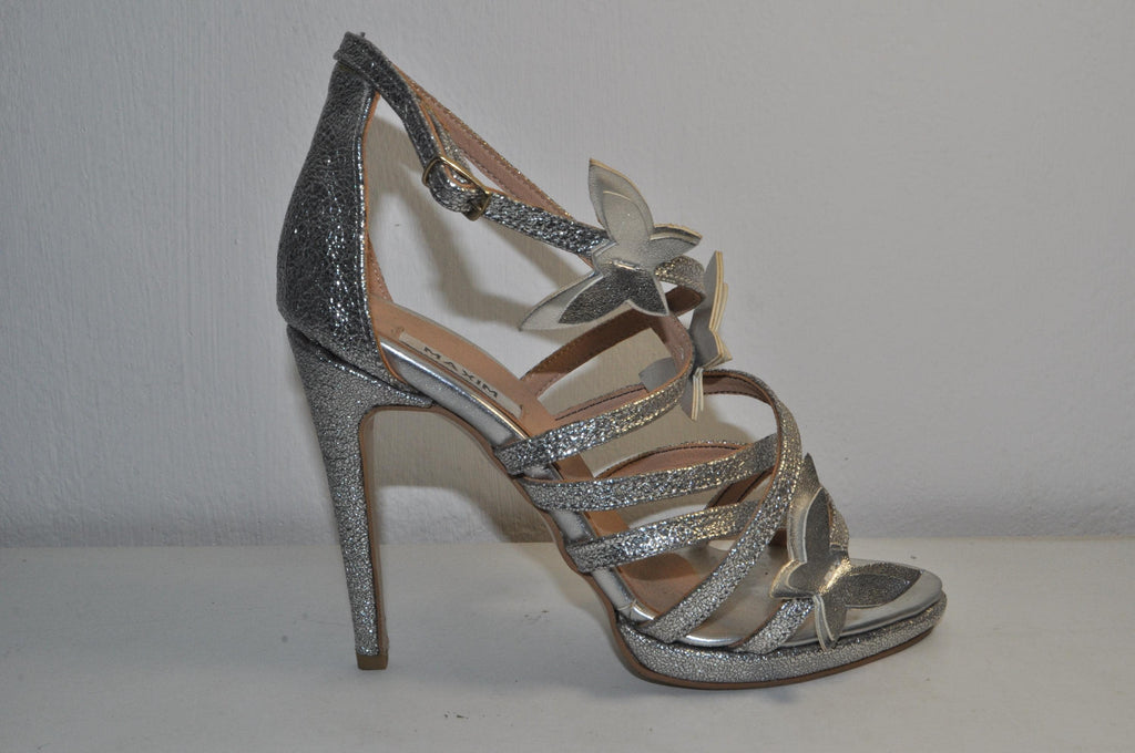 “Designer Women’s Silver Glitter High Heel Sandals – Handmade Glamour Evening Heels”