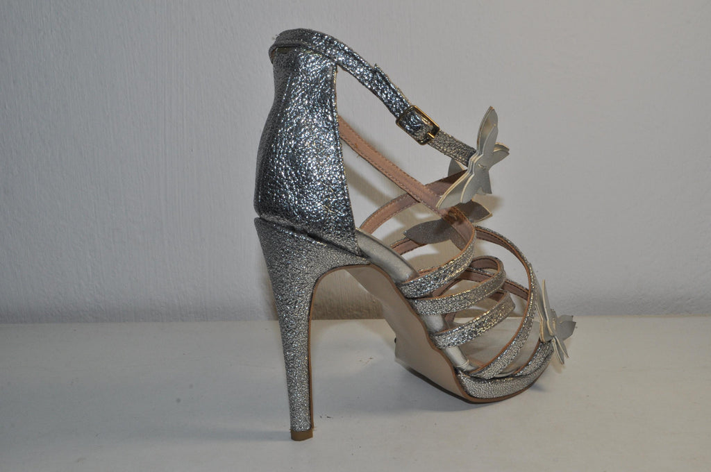 “Designer Women’s Silver Glitter High Heel Sandals – Handmade Glamour Evening Heels”