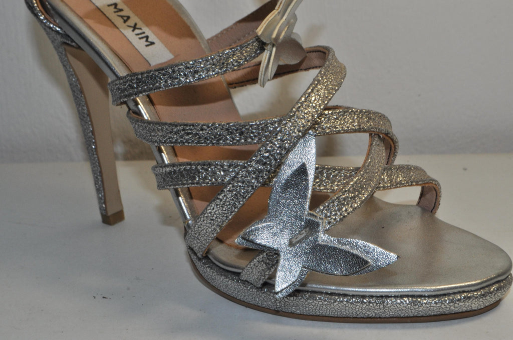 “Designer Women’s Silver Glitter High Heel Sandals – Handmade Glamour Evening Heels”