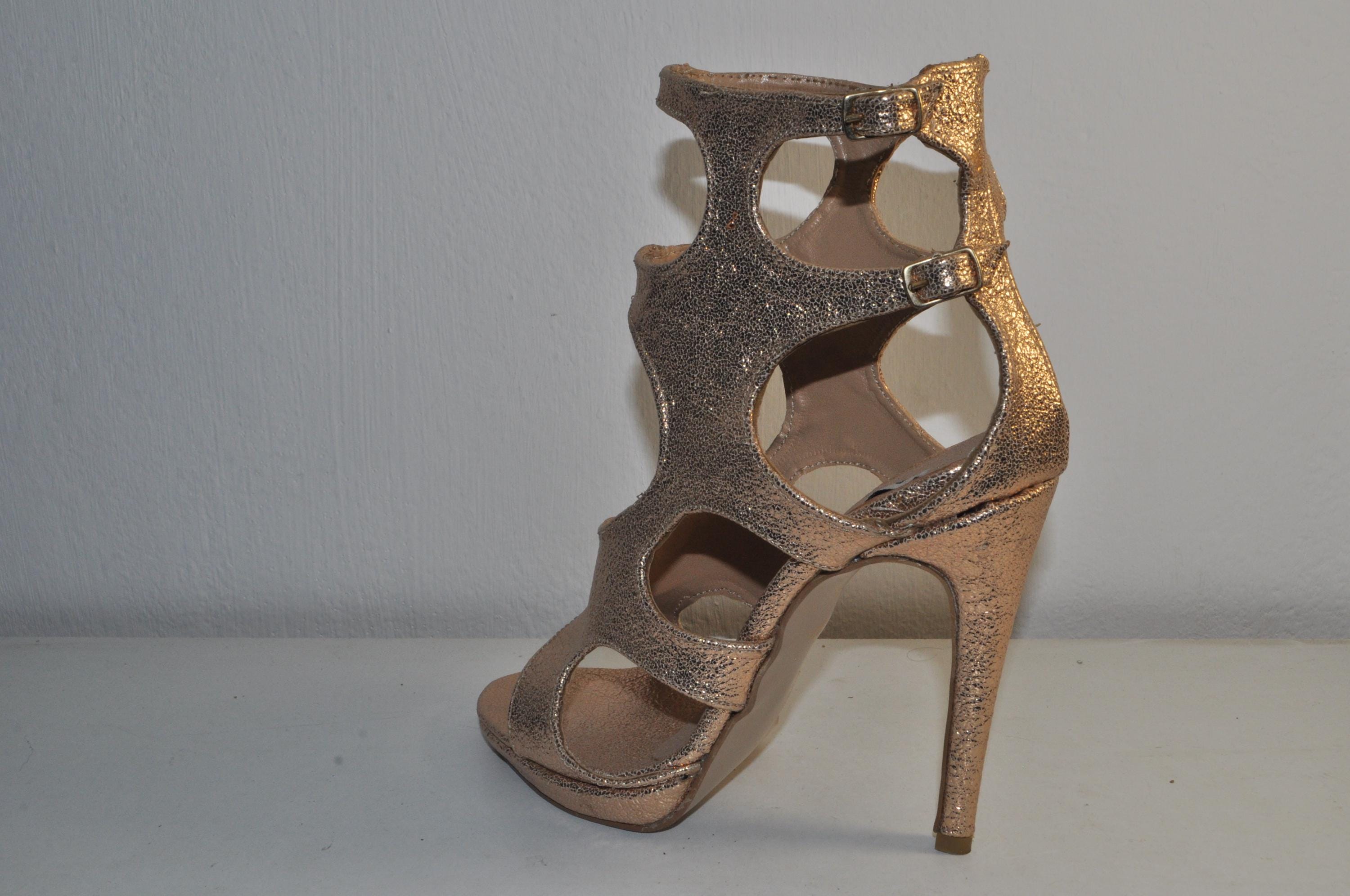 *“Women’s Designer Gold High Heel Sandals – Stylish Luxury Evening Shoes”