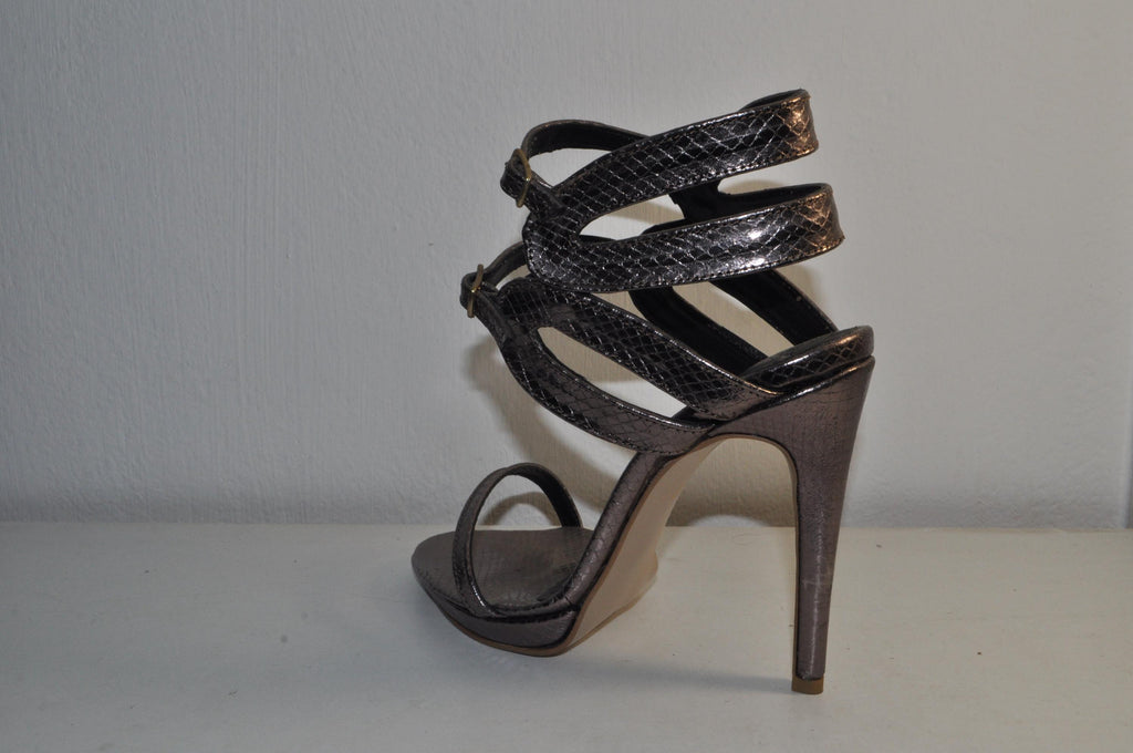 “Designer Women’s Handmade Strappy High Heel Sandals – Bronze Snake Leather Evening Shoes”