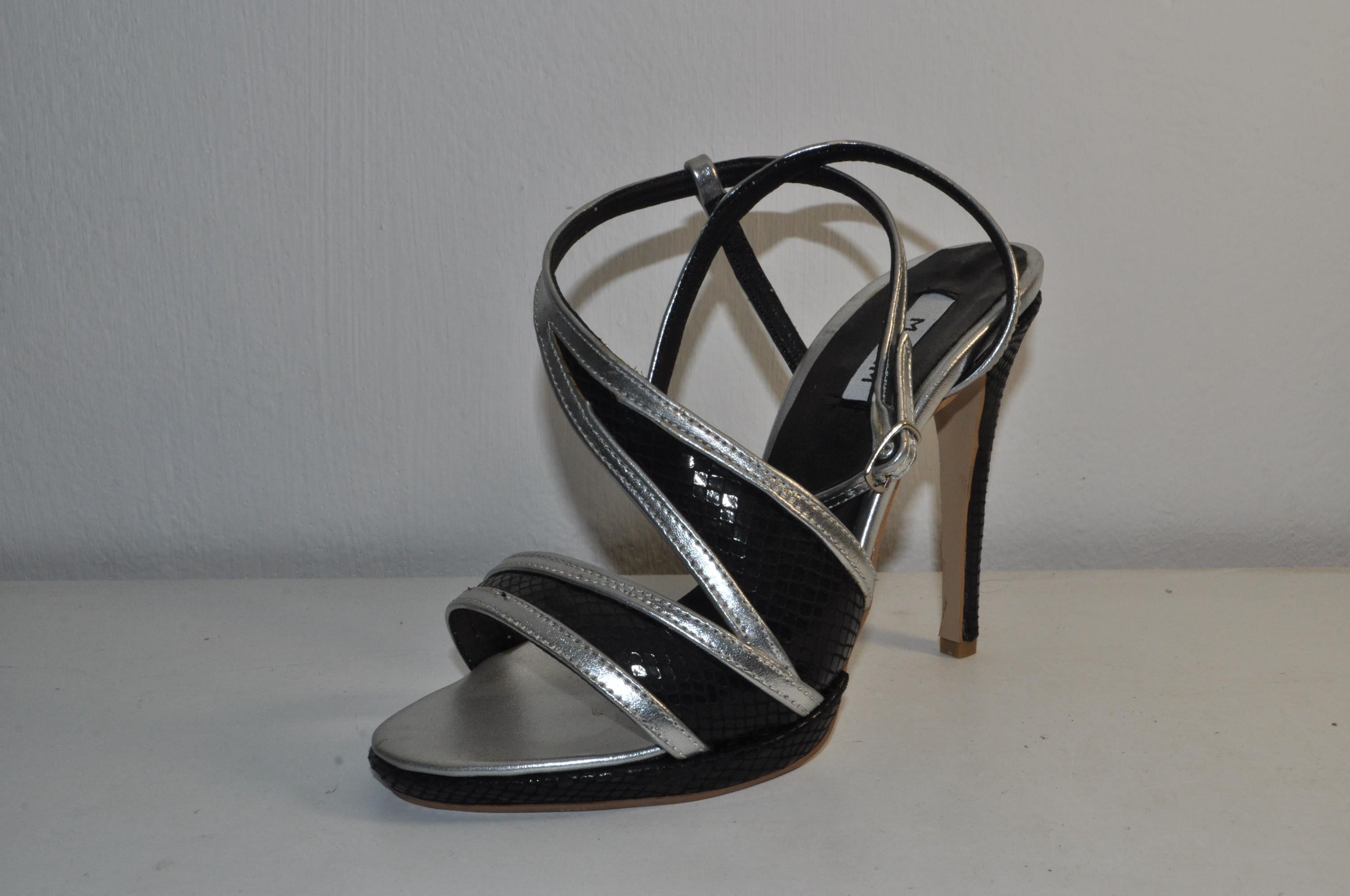 Black & Silver Strappy High Heel Sandals: Women’s Evening Shoes