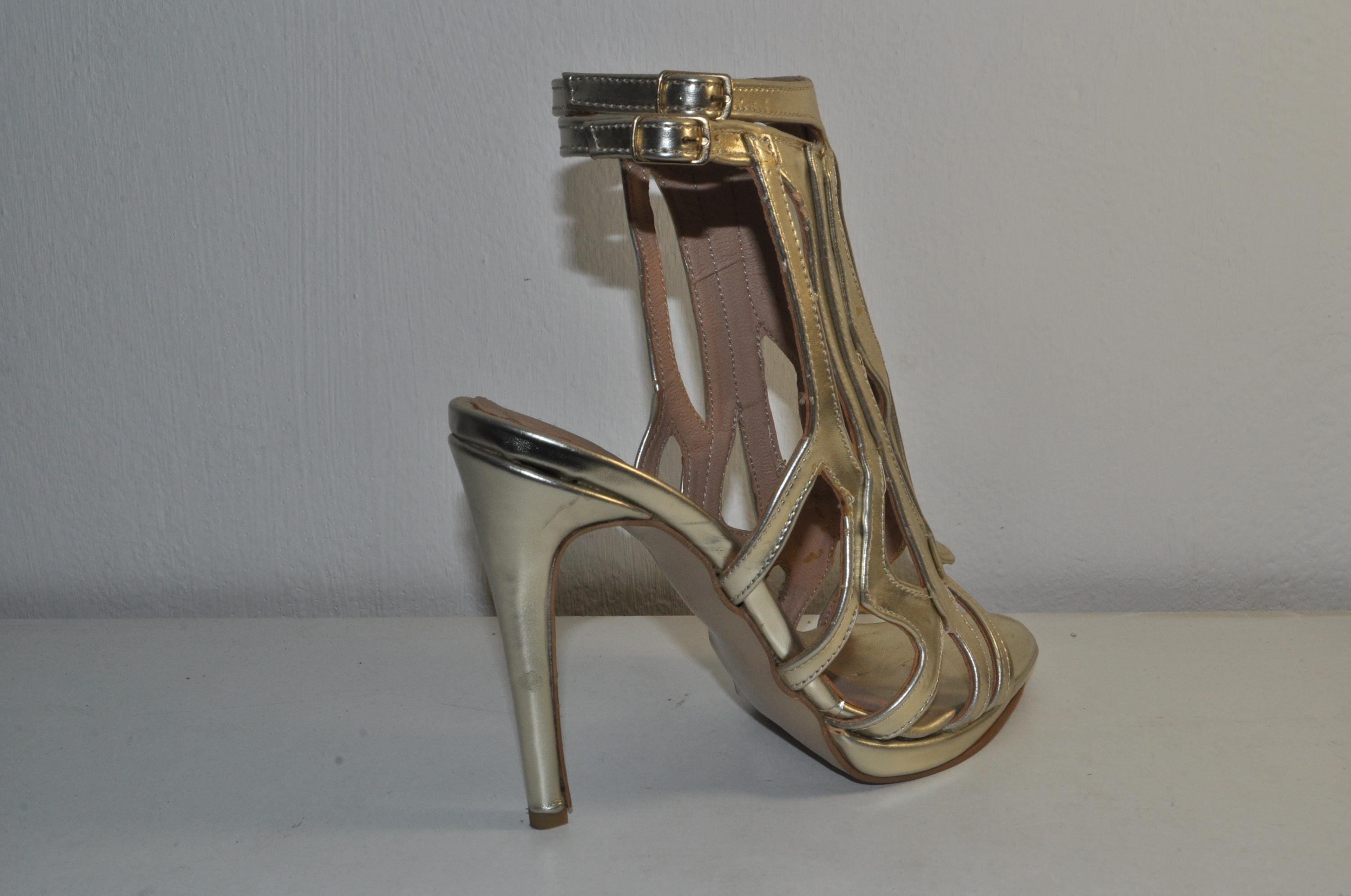 “Designer Women’s Gold High Heel Sandals – Sophisticated Evening Heels”