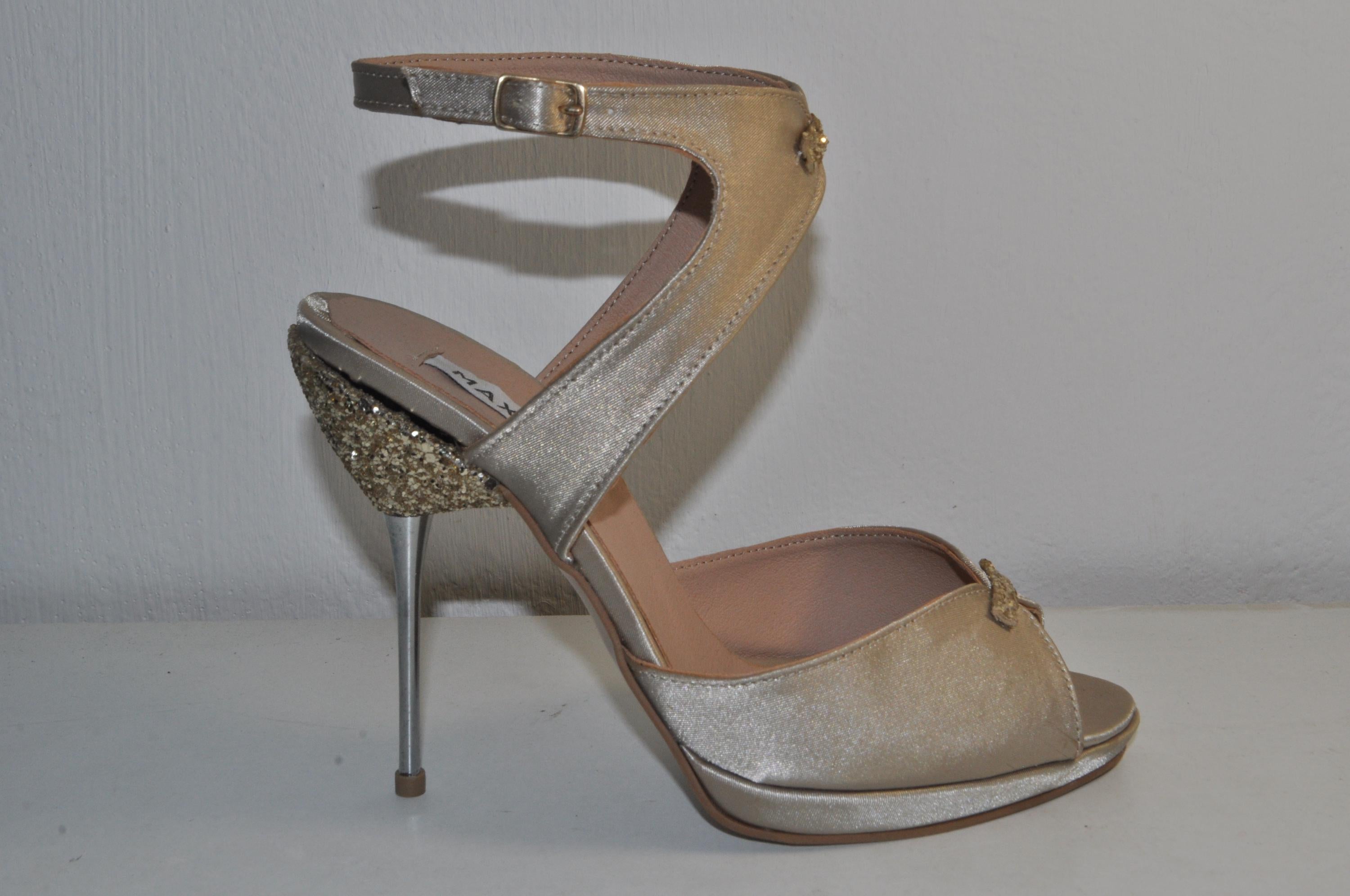 “Women’s Handmade Gold Satin Leather High Heel Sandals – Stylish Evening Shoes”