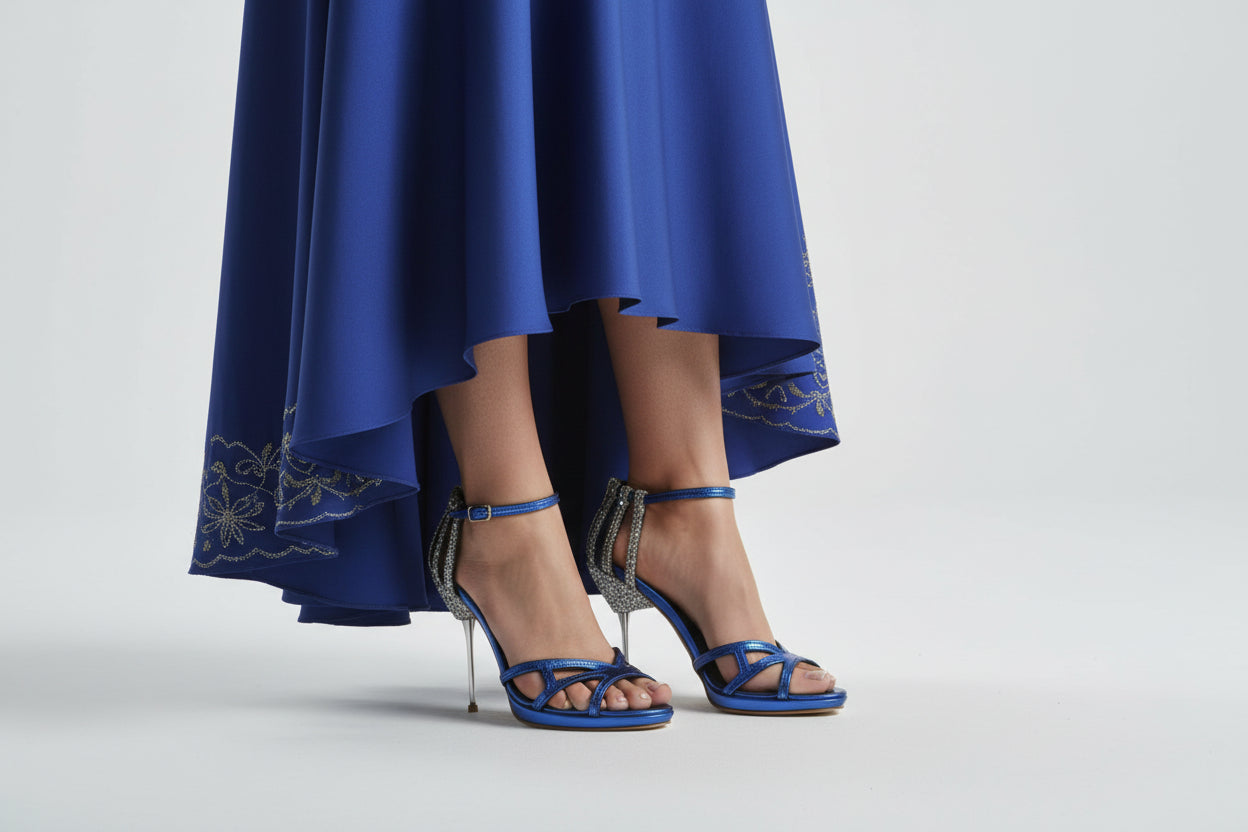 “Women’s Blue High Heel Sandals – Elegant Handmade Evening Glamour Shoes”
