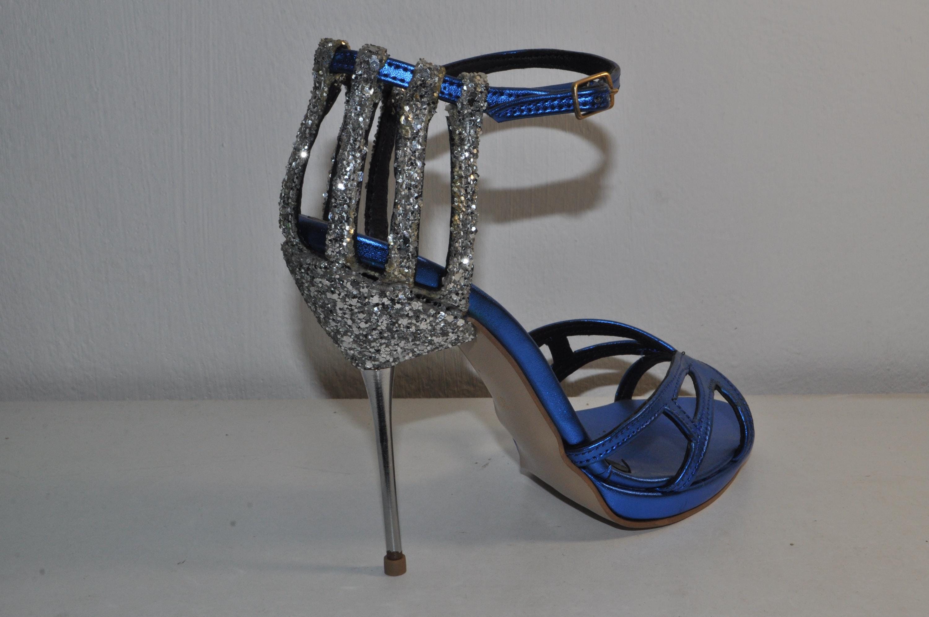 “Women’s Blue High Heel Sandals – Elegant Handmade Evening Glamour Shoes”