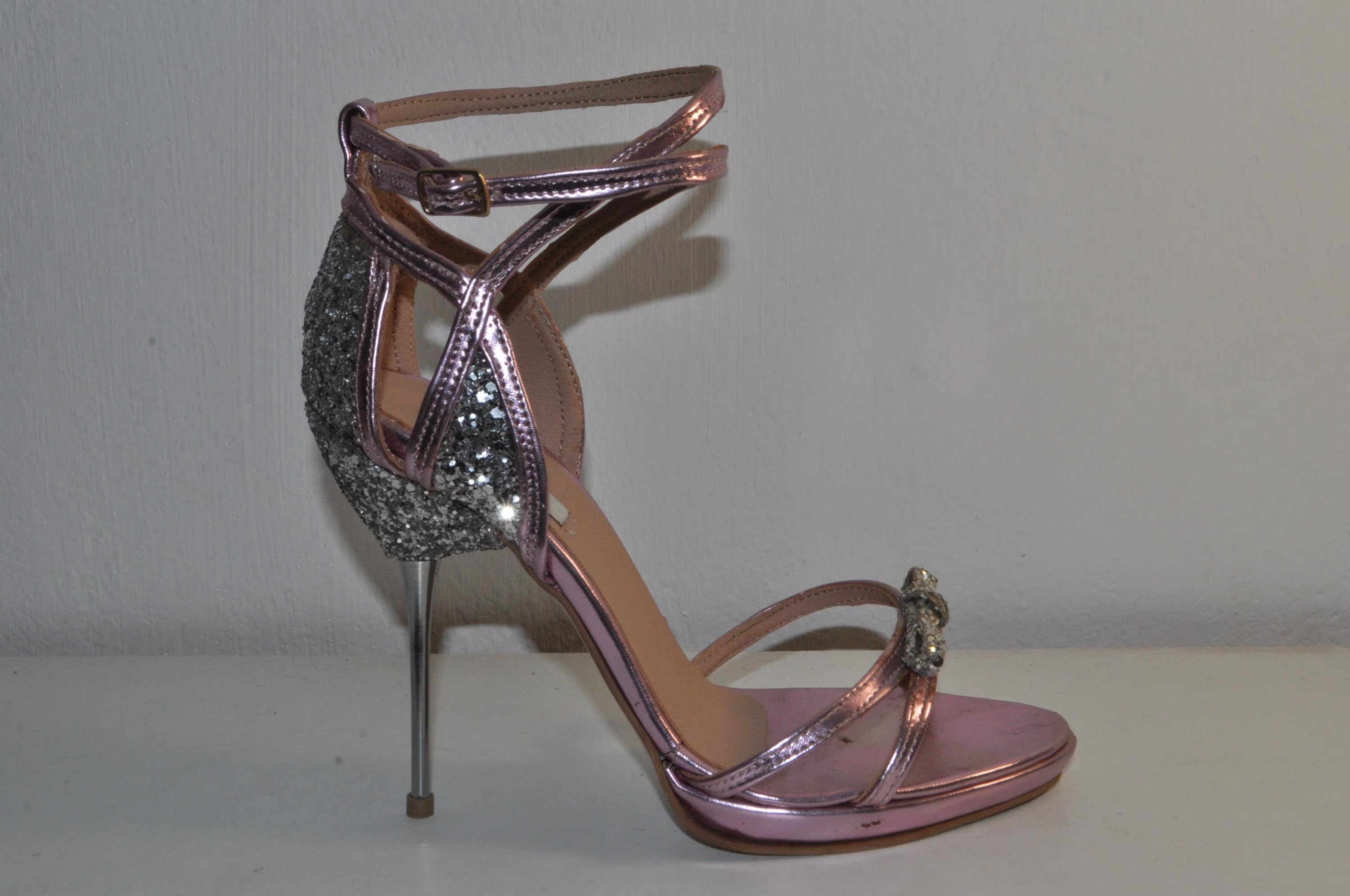 “Designer Women’s Pink Handmade Glitter High Heel Sandals – Sophisticated Evening Heels”