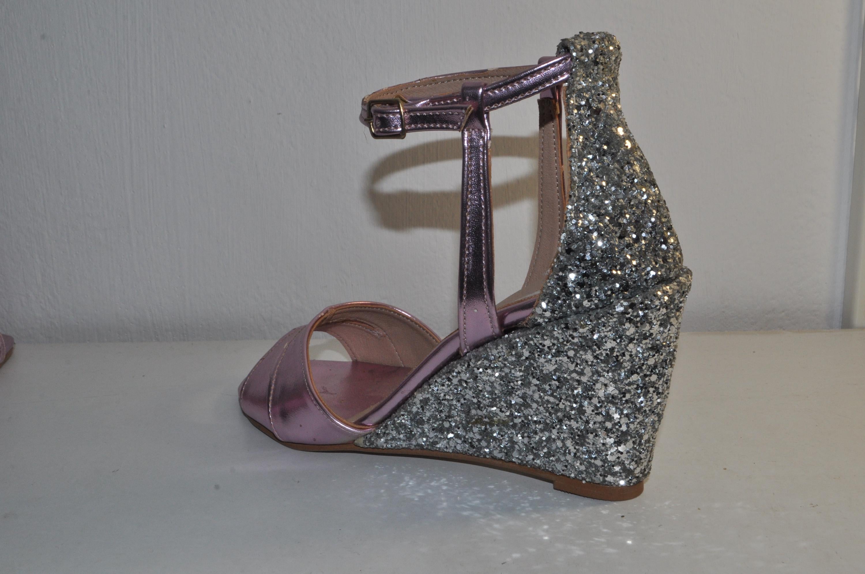 Bridal Handmade Leather Wedge Sandals – Glitter High Heels