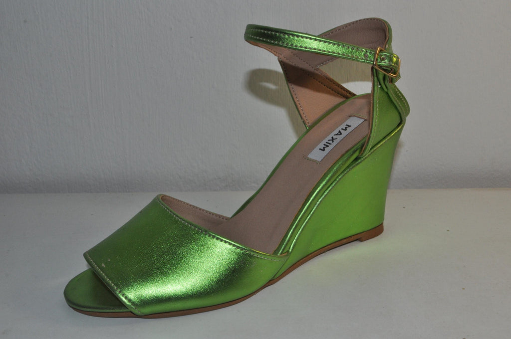 Metallic Green Wedge Sandals – Elegant Evening Heels for Women