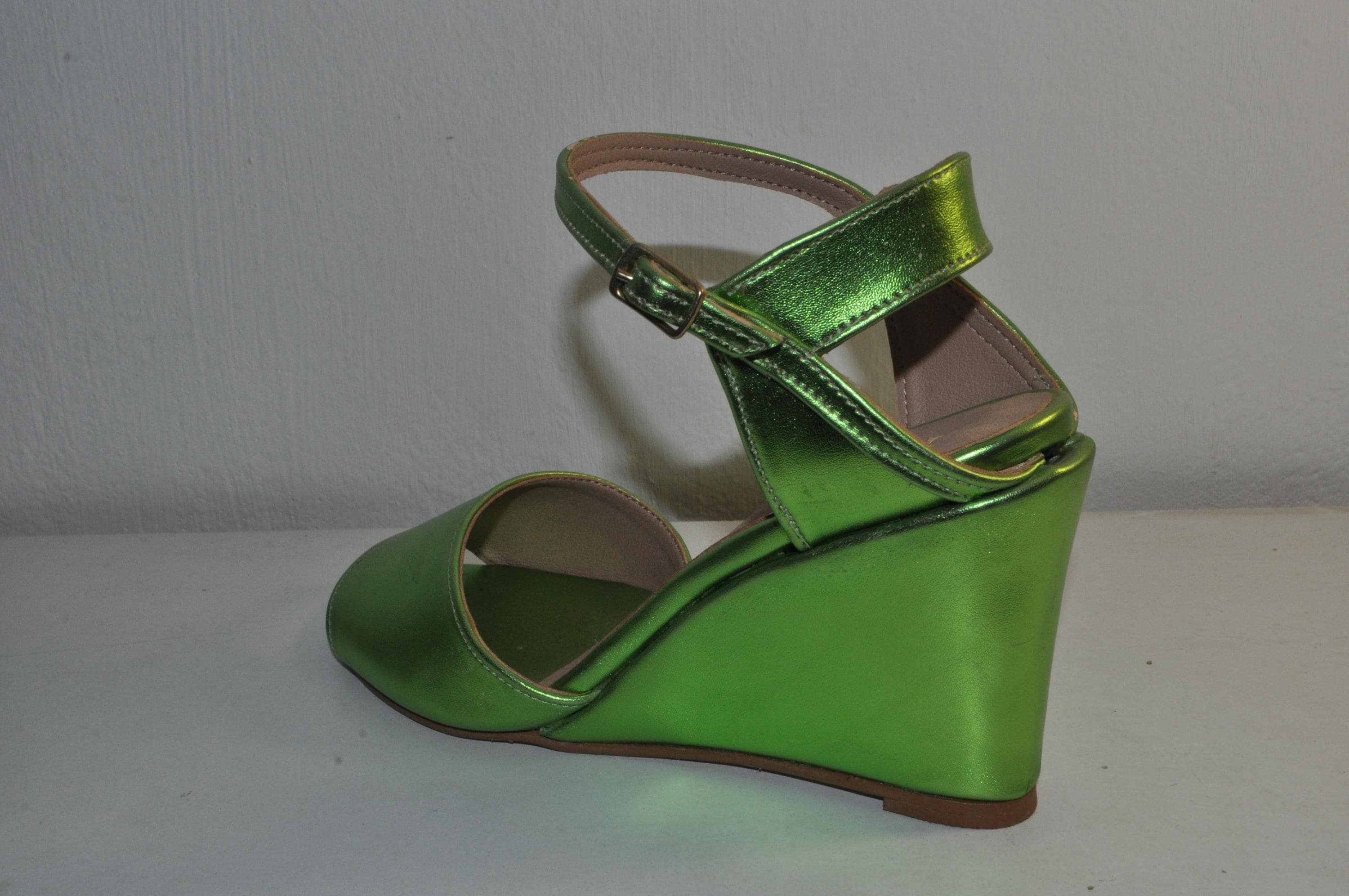Metallic Green Wedge Sandals – Elegant Evening Heels for Women