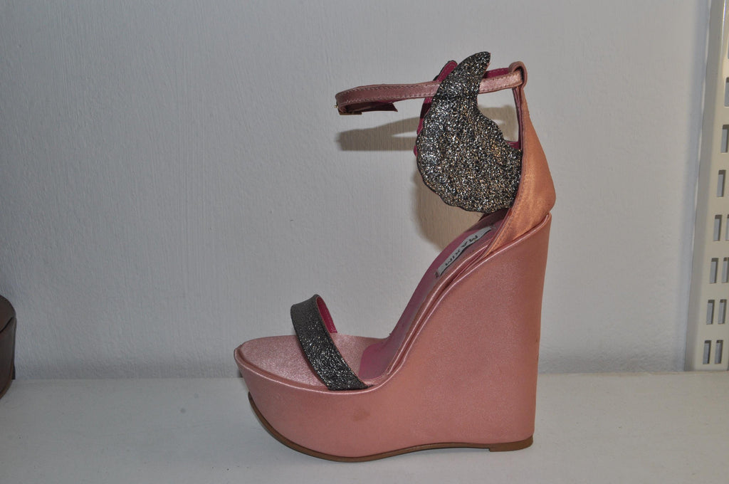 “Designer Women’s Pink Wedge Heel Sandals – Stylish Chunky Evening Heels”