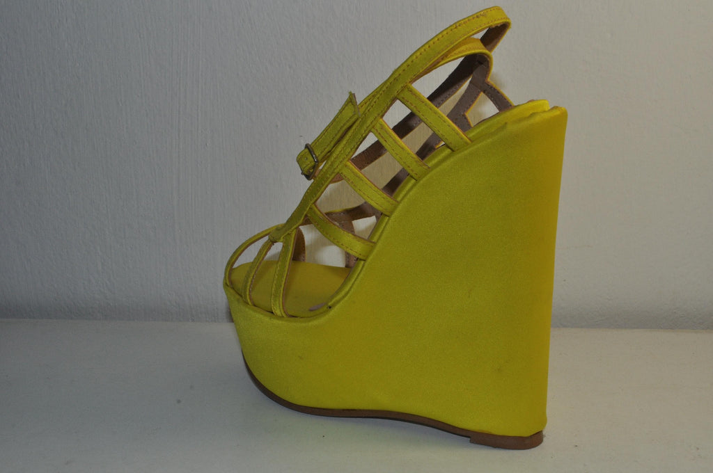 Handmade Yellow Leather Wedge Sandals – Elegant Evening Heels