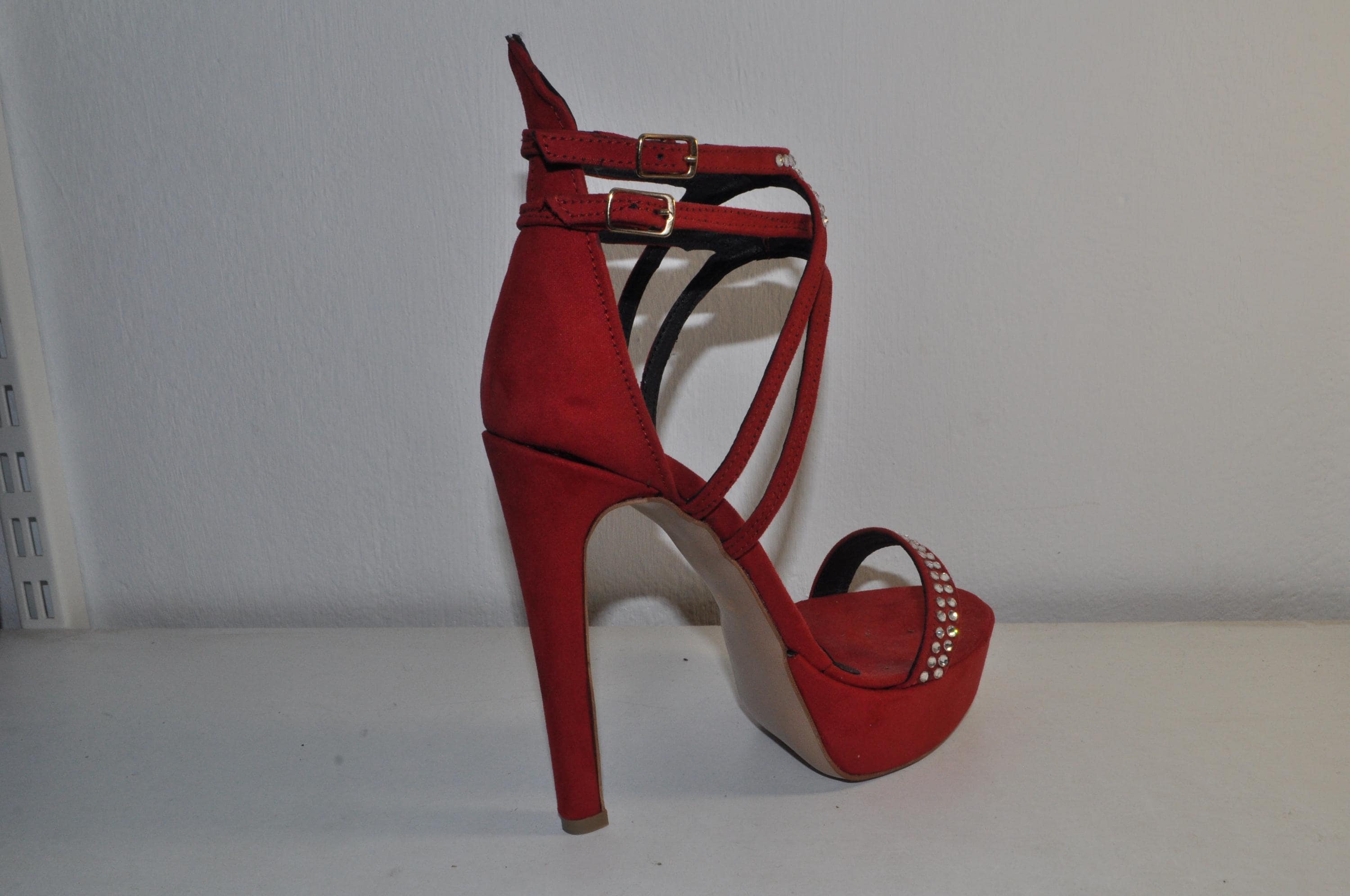Luxury Red High Heel Sandals: Rhinestone Evening Shoes